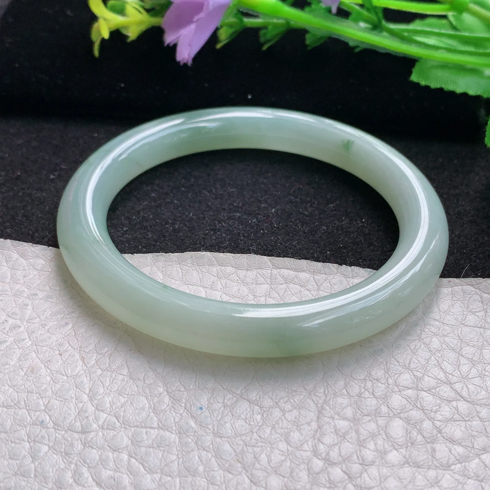 xx自然光55*8.2*8.8叮当镯 缅甸翡翠玉手镯冰飘花圆条玉手环 美人镯