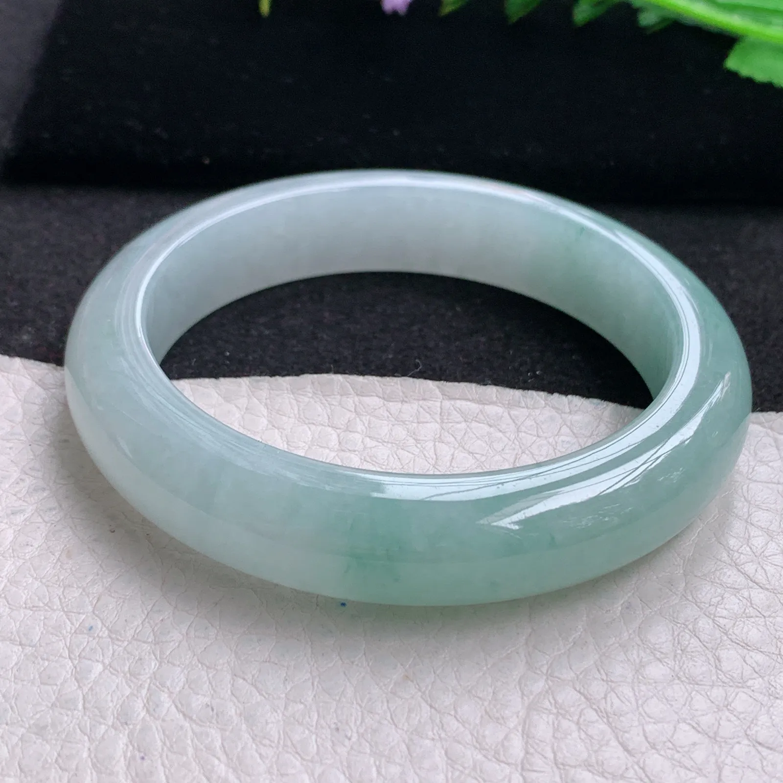 r自然光57*12.5*9平安镯 缅甸翡翠玉手镯冰蓝韵水灵宽边玉手环