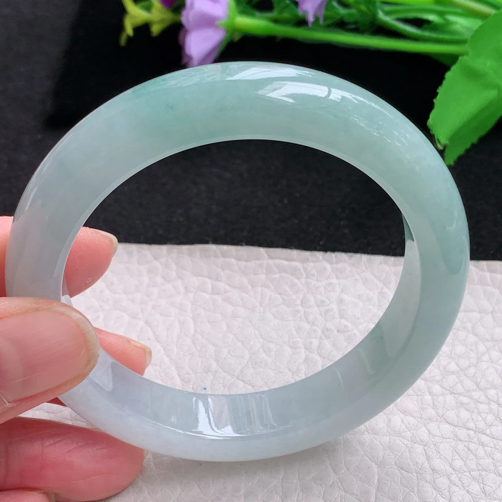 r自然光57*12.5*9平安镯 缅甸翡翠玉手镯冰蓝韵水灵宽边玉手环