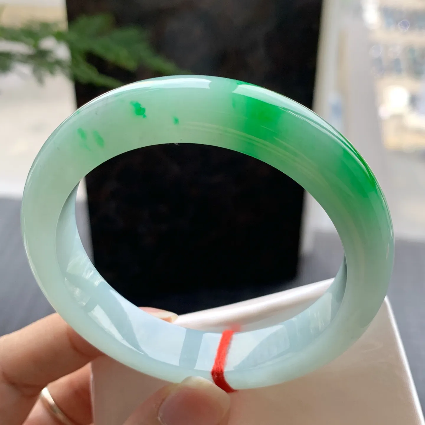 正圈白底青阳绿 无瑕 尺寸:55.5/12.4/9.1 色阳