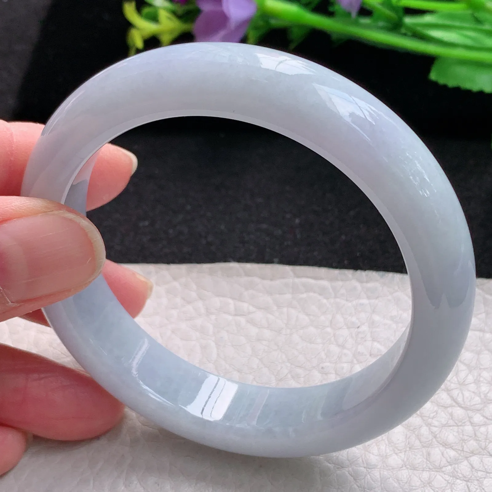 xx自然光57*13.2*8.5平安镯 缅甸翡翠玉手镯贵气淡紫玉手环 美人镯