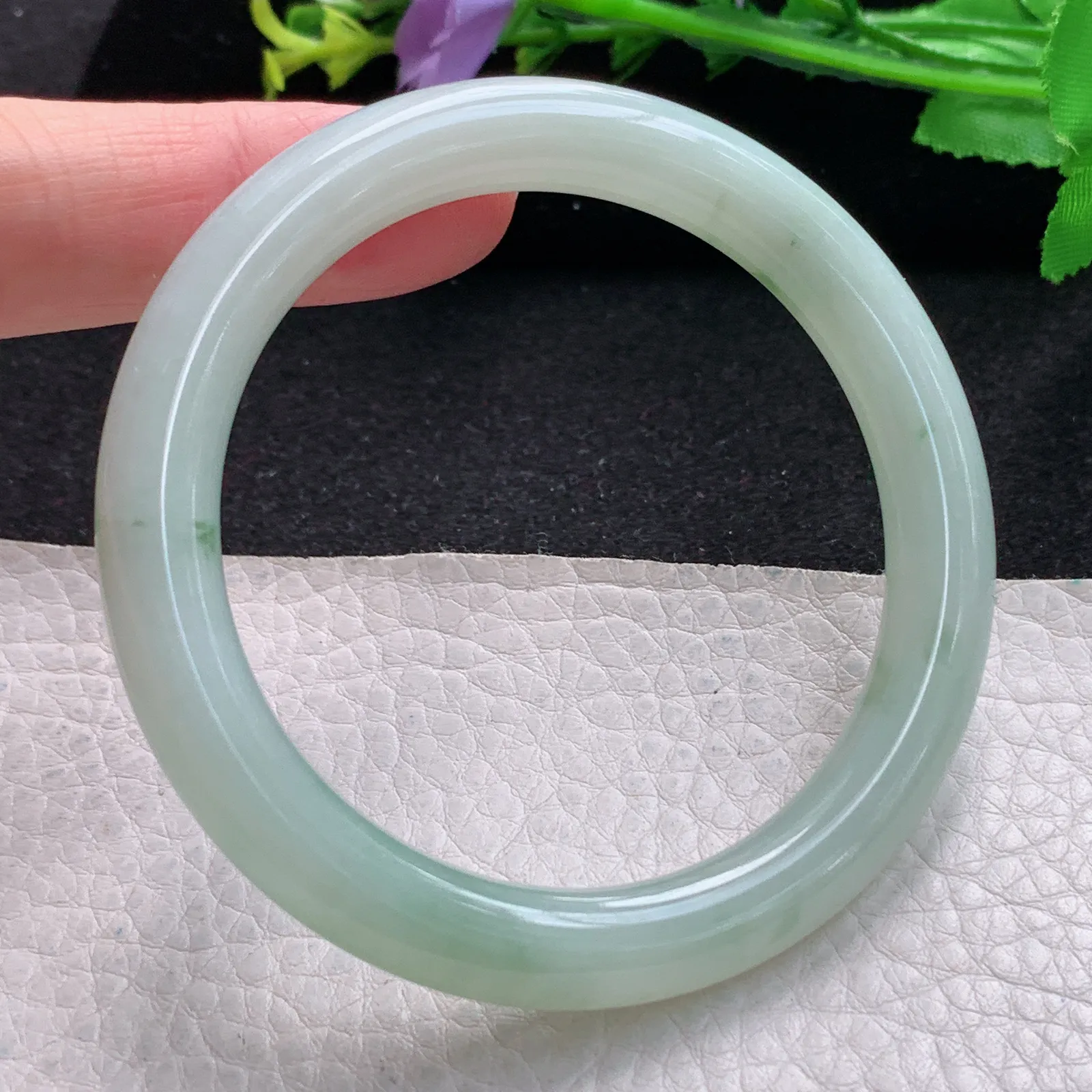 xx自然光55*8.2*8.8叮当镯 缅甸翡翠玉手镯冰飘花圆条玉手环 美人镯