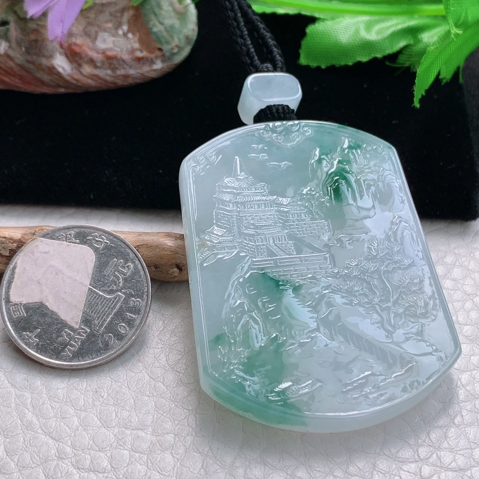 mut自然光55.8*41.8*6.3天然缅甸翡翠冰飘花平安无事牌玉吊坠 玉挂件