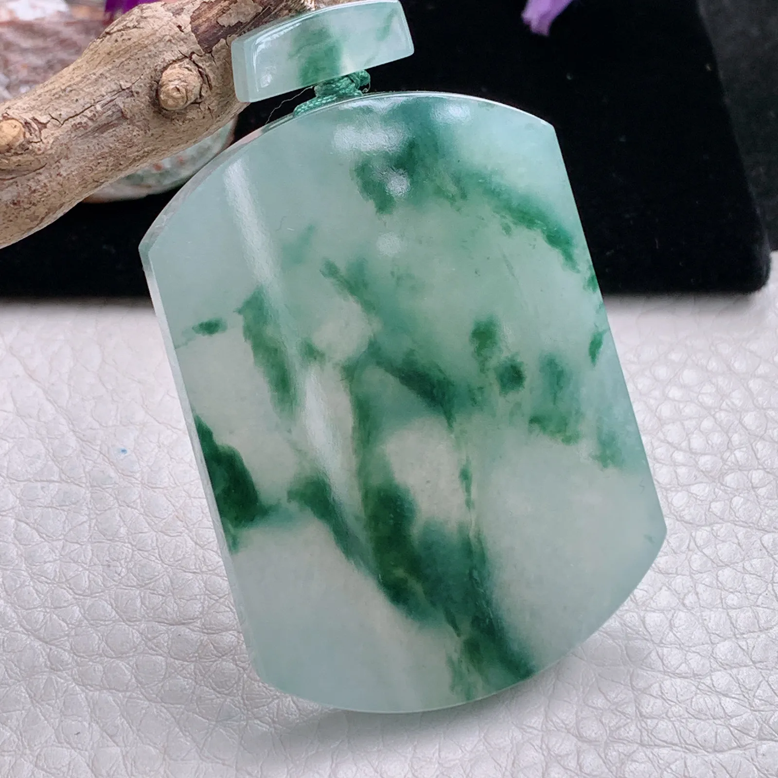 zzx自然光55.5*40*5.8天然缅甸翡翠冰飘花平安无事牌玉吊坠 玉挂件