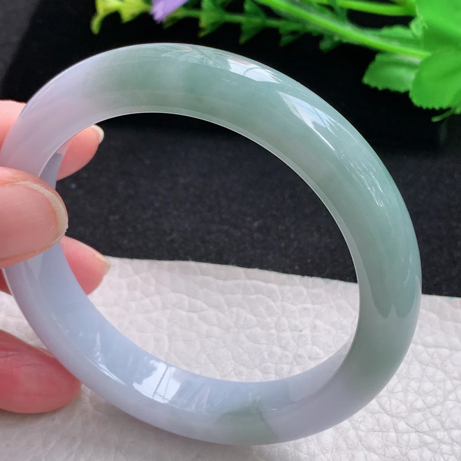 z自然光60*12*8.8招财镯 缅甸翡翠玉手镯半山水宽边玉手环 平安镯