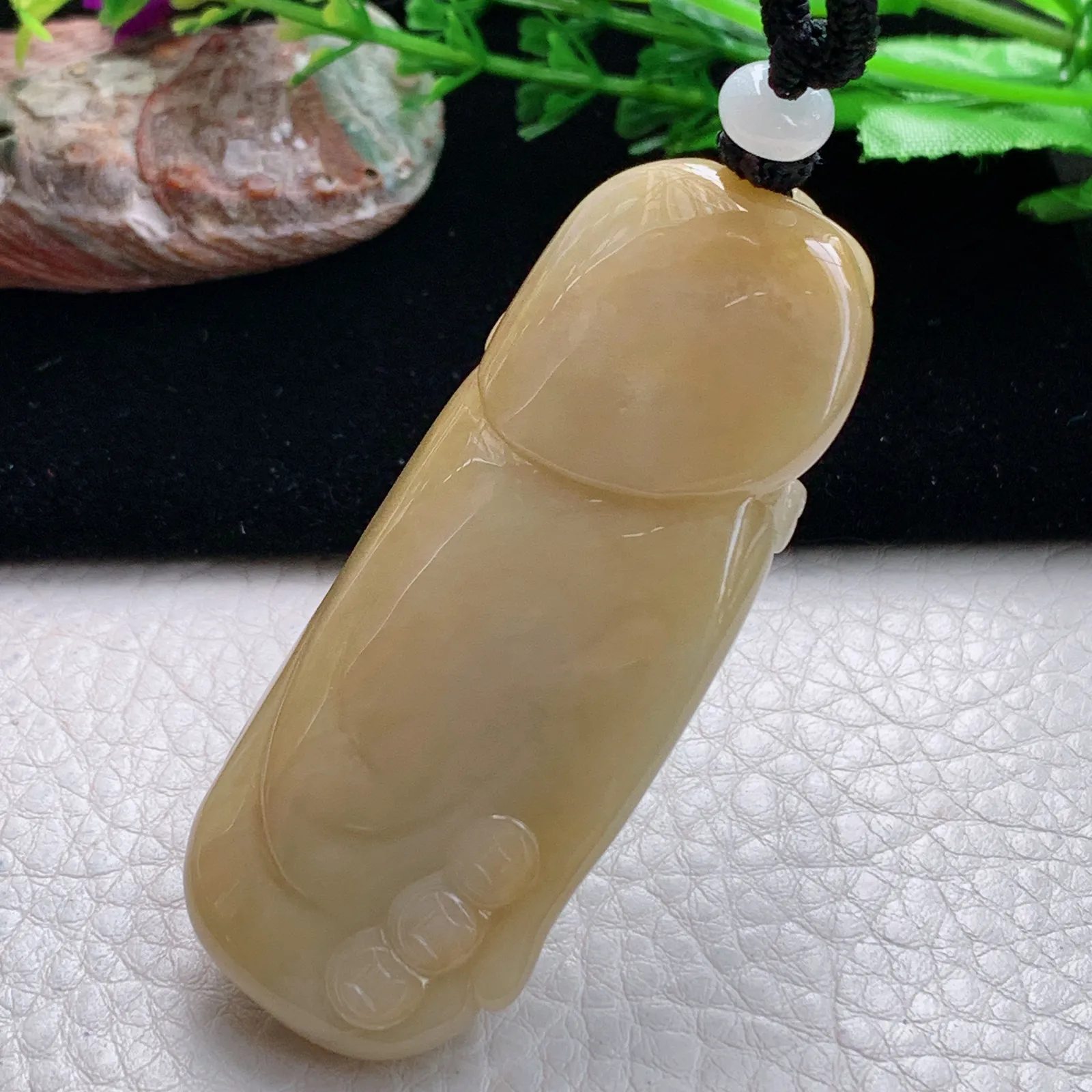 mut自然光65*28.5*13.6天然缅甸翡翠双伞财神爷玉吊坠 玉挂件