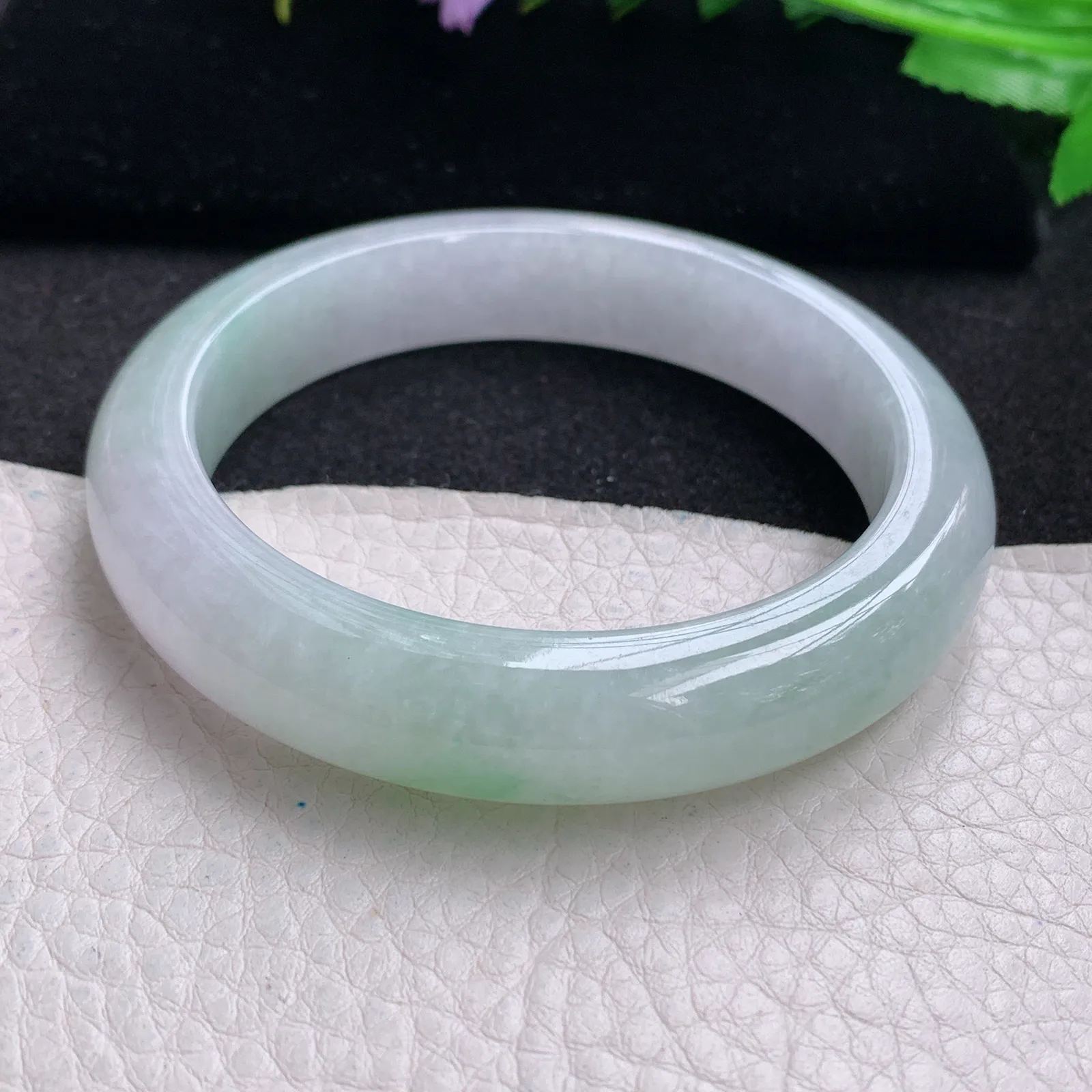 hy自然光56*12.2*9平安镯 缅甸翡翠玉手镯清新水灵宽边玉手环