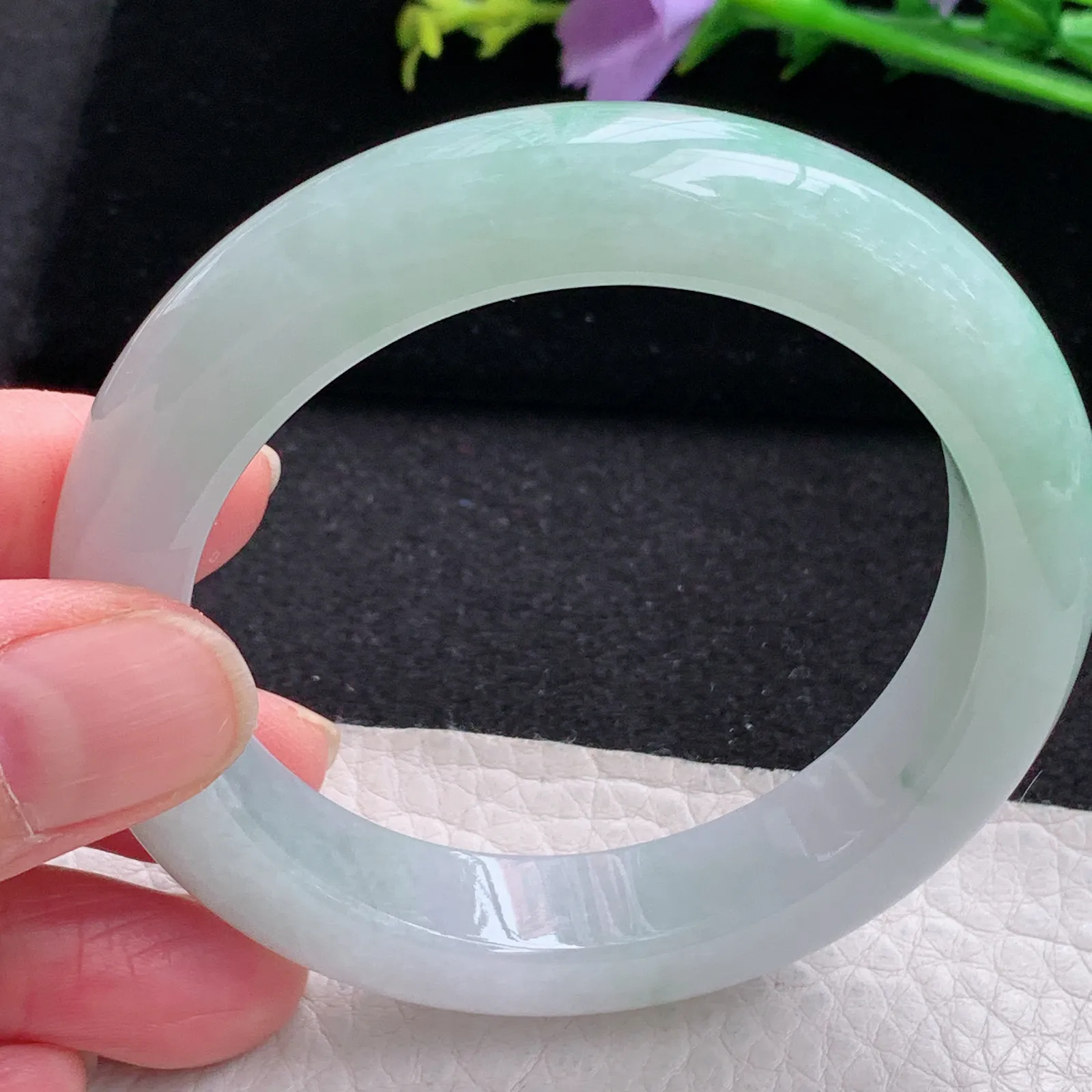 hy自然光53.9*12.3*9.2招财镯 缅甸翡翠玉手镯半山水水灵宽边玉手环