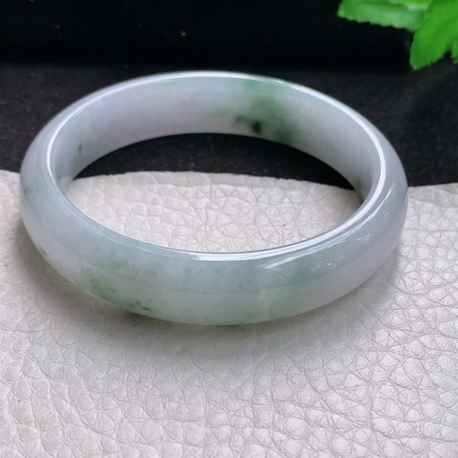 xx自然光54*12.5*7平安镯 缅甸翡翠玉手镯冰飘花水灵宽边玉手环