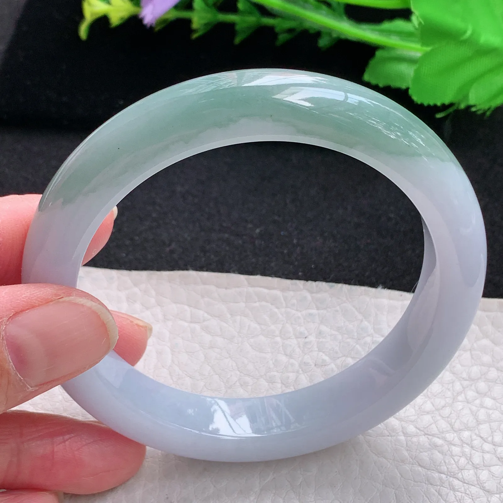 z自然光60*12*8.8招财镯 缅甸翡翠玉手镯半山水宽边玉手环 平安镯