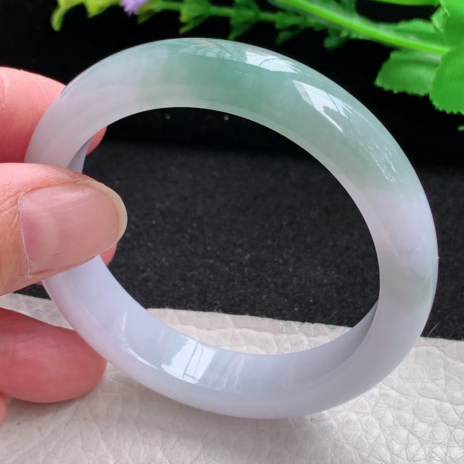 z小圈口51*11.8*7.5招财镯 缅甸翡翠玉手镯半山水水灵宽边玉手环