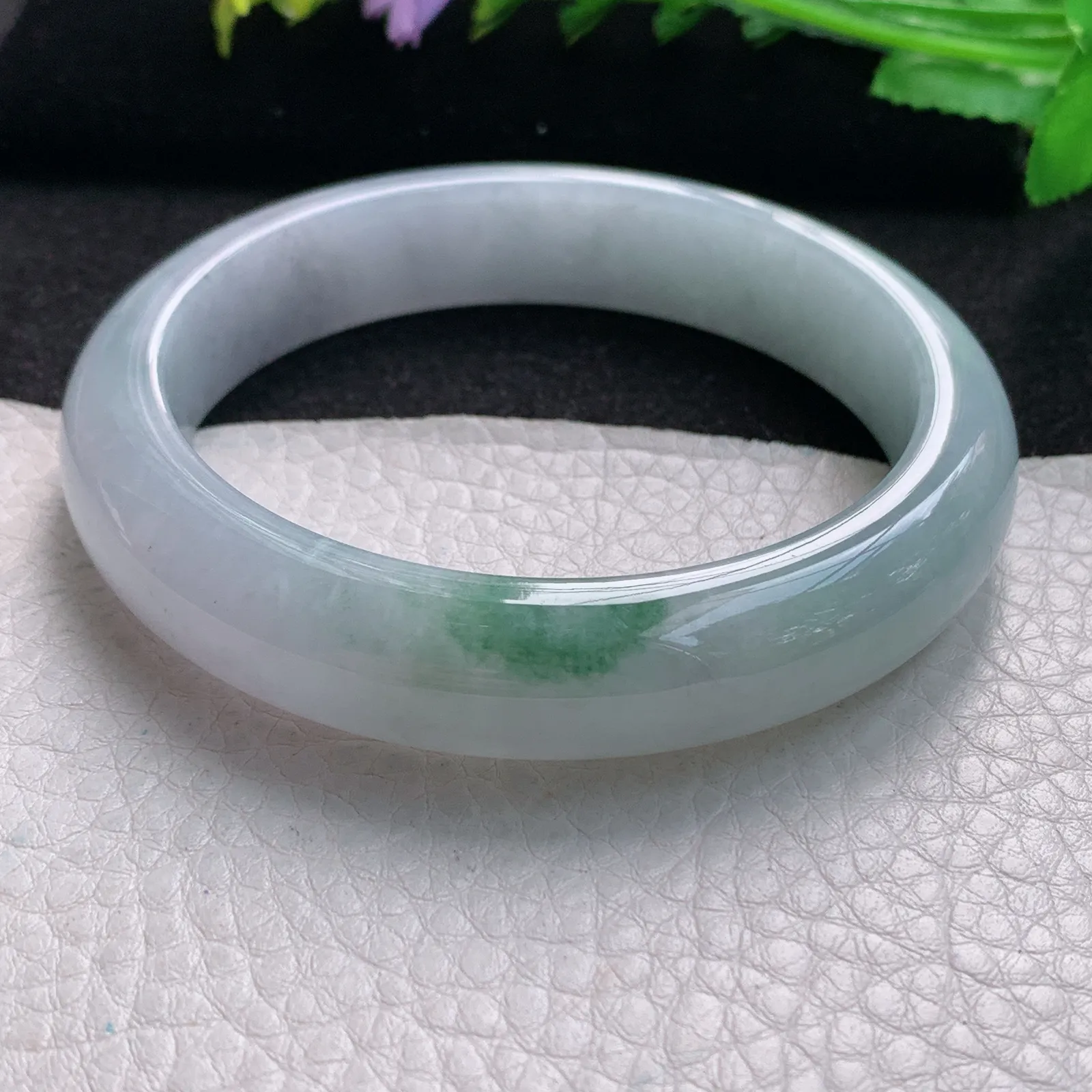 fl大圈口61mm平安镯 缅甸翡翠玉手镯飘花大气高雅宽边玉手环