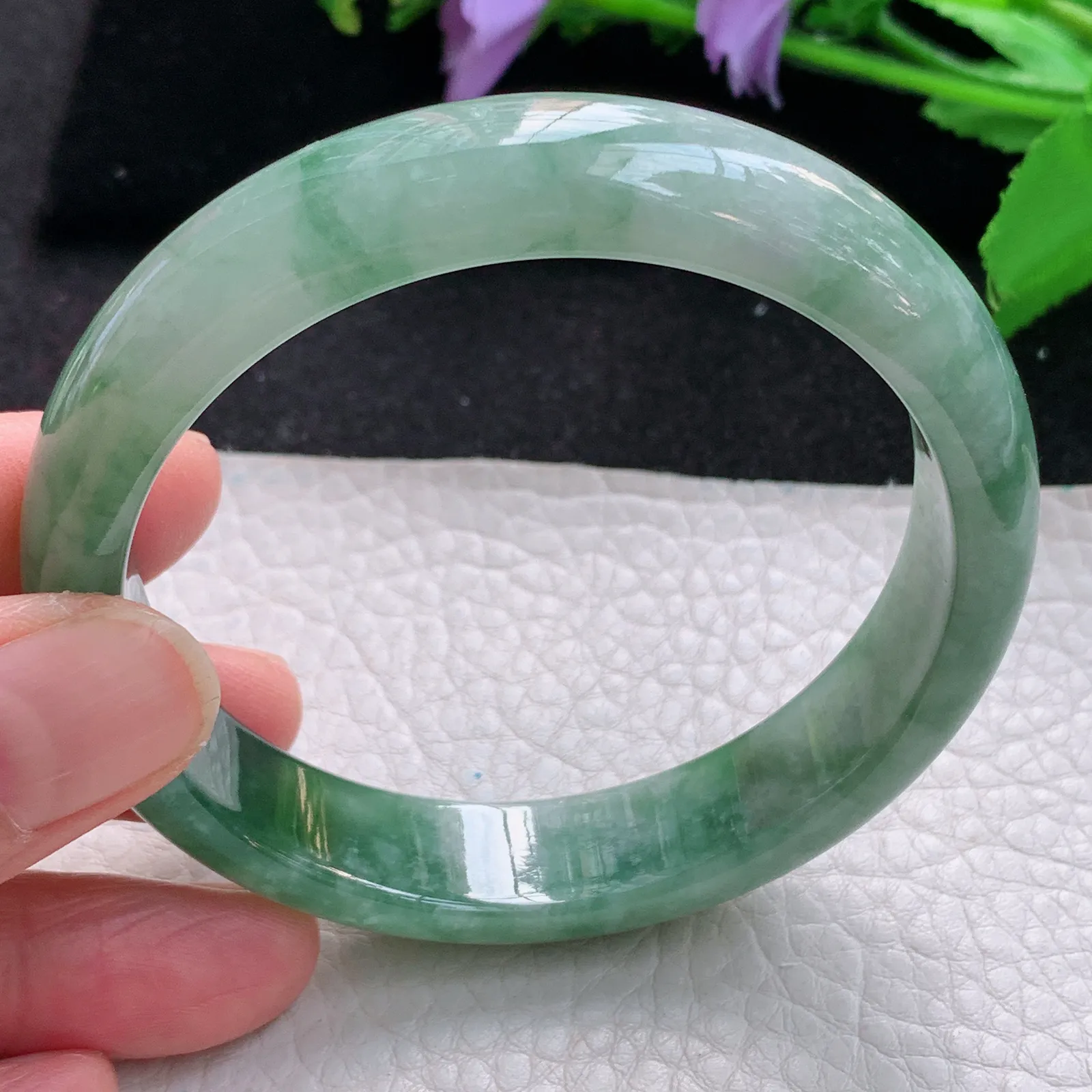 z自然光59*13*7.5平安镯 缅甸翡翠a货玉手镯冰润韵味浓郁宽边玉手环