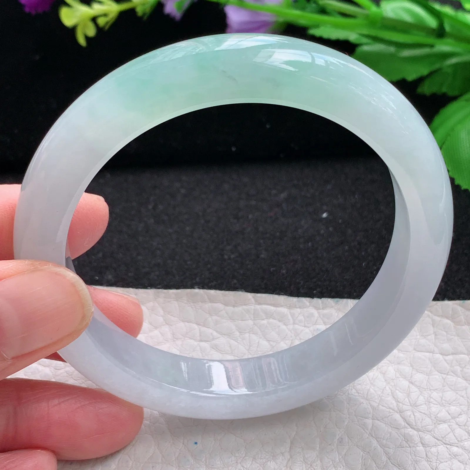 xh自然光58.5*11.8*8.6平安镯 缅甸翡翠a货玉手镯冰胶清爽水灵宽边玉手环