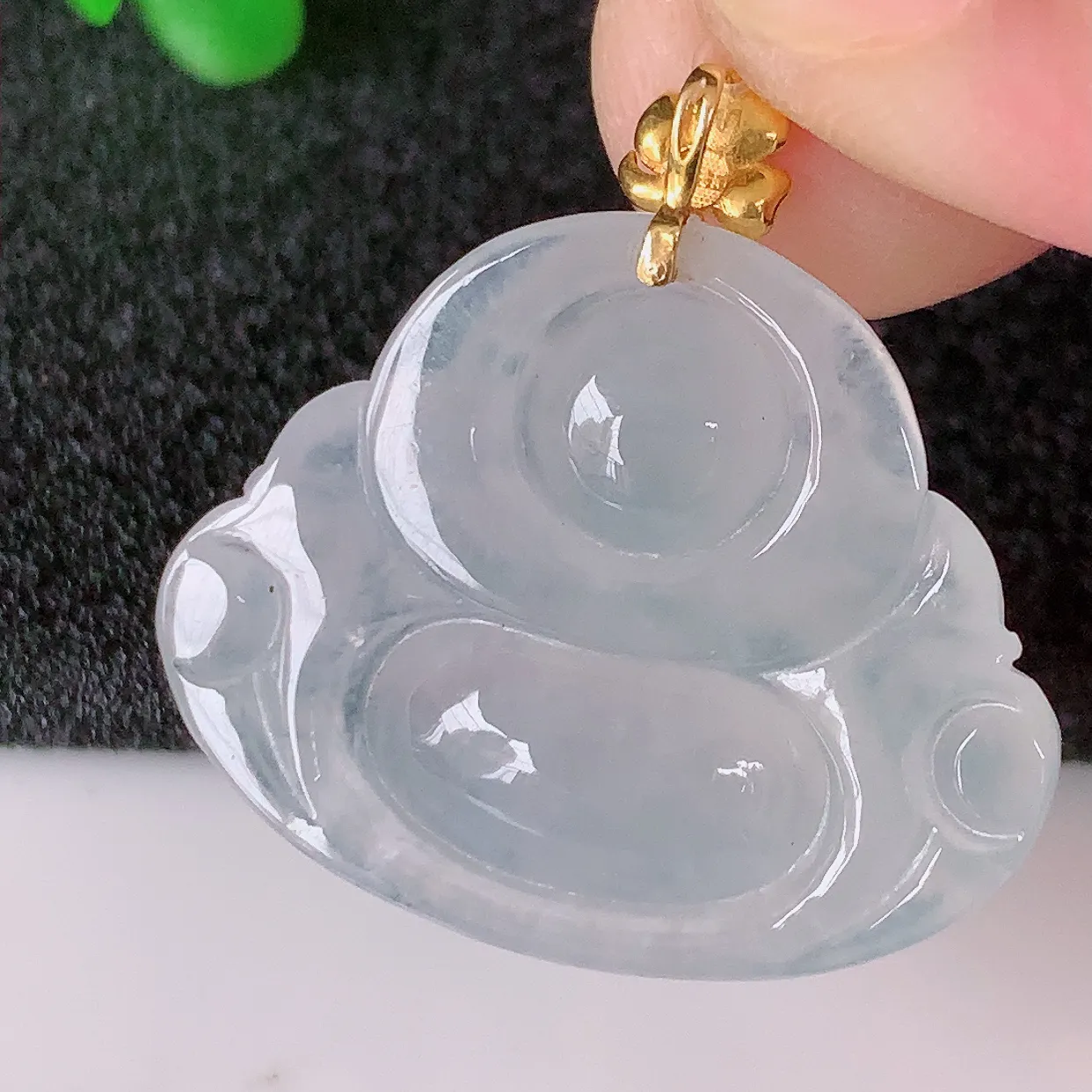 18K金镶嵌冰种翡翠佛公吊坠，玉笑佛，饱满，开脸喜庆，配戴优雅迷人！#49.17整体25.5裸石26.5*21*6.5