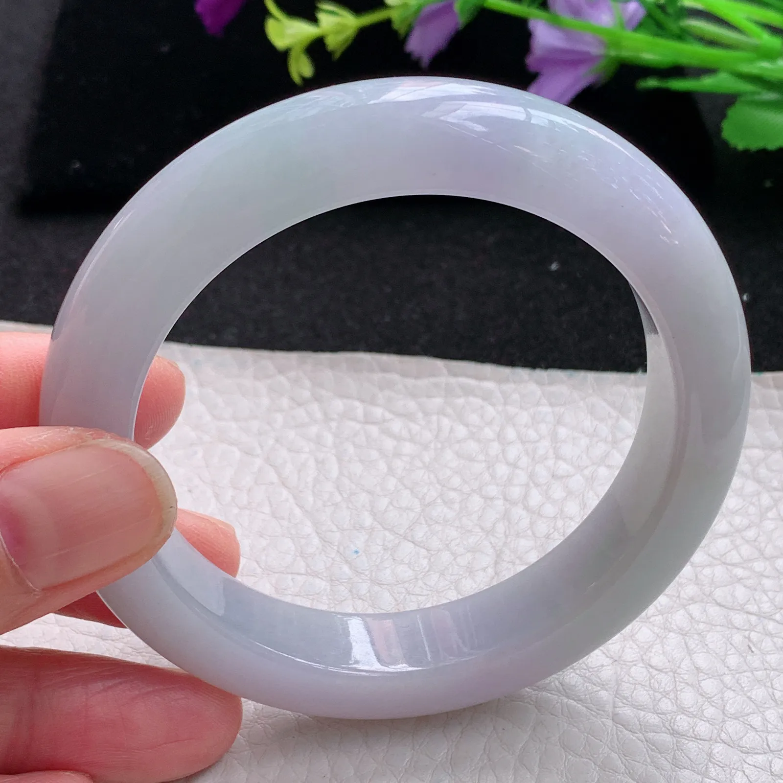 mq自然光57*13*9.5平安镯 缅甸翡翠玉手镯淡紫高雅胶感宽边玉手环 美人镯