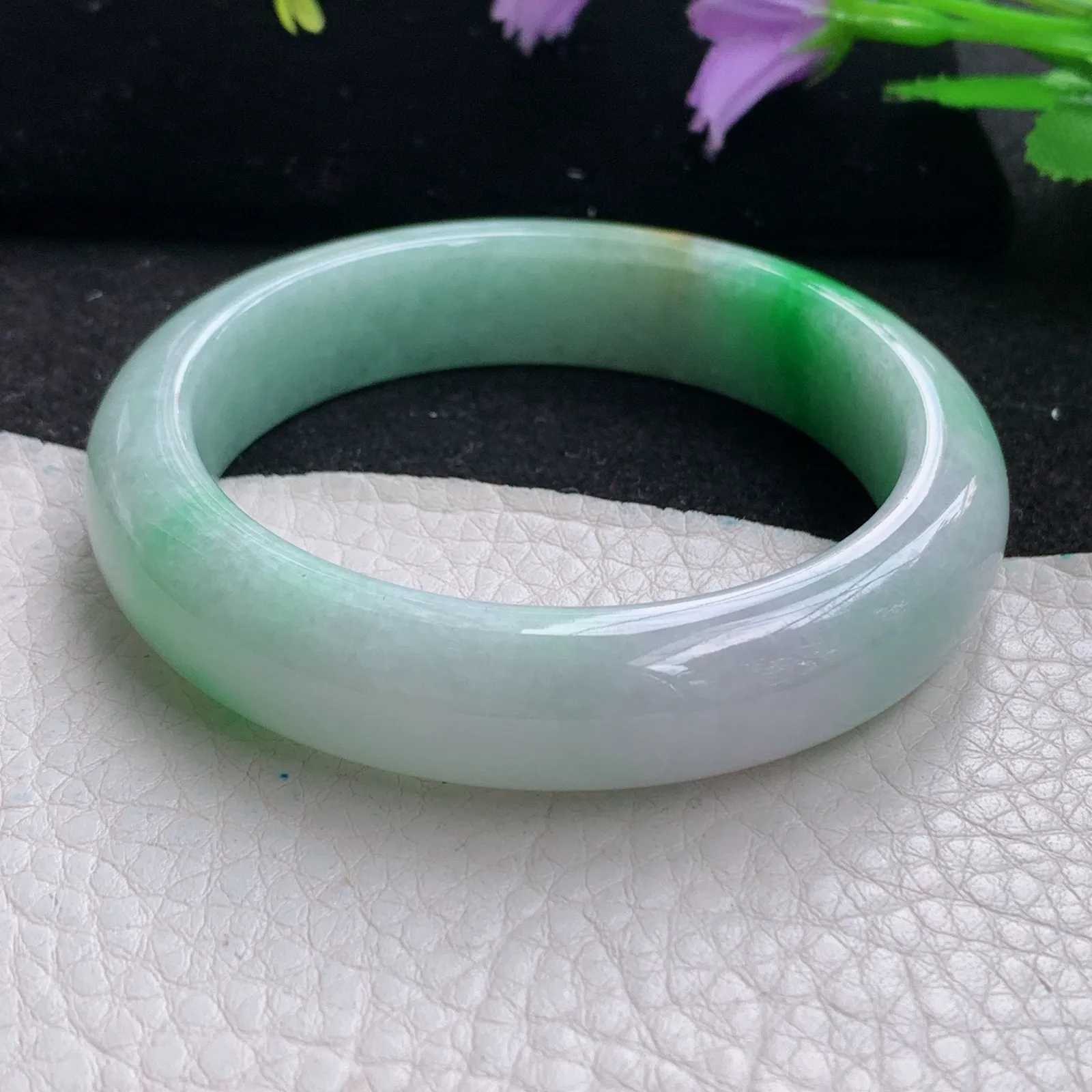 mq自然光53*12.8*8平安镯 缅甸翡翠玉手镯水润三彩厚装玉手环