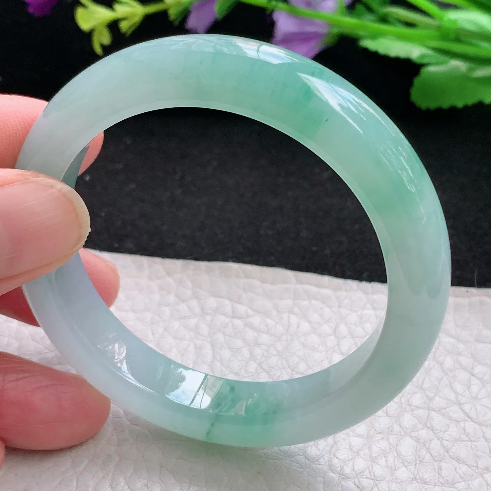 xh小圈口51*11.3*8平安镯 缅甸翡翠a货玉手镯冰胶水灵宽边玉手环