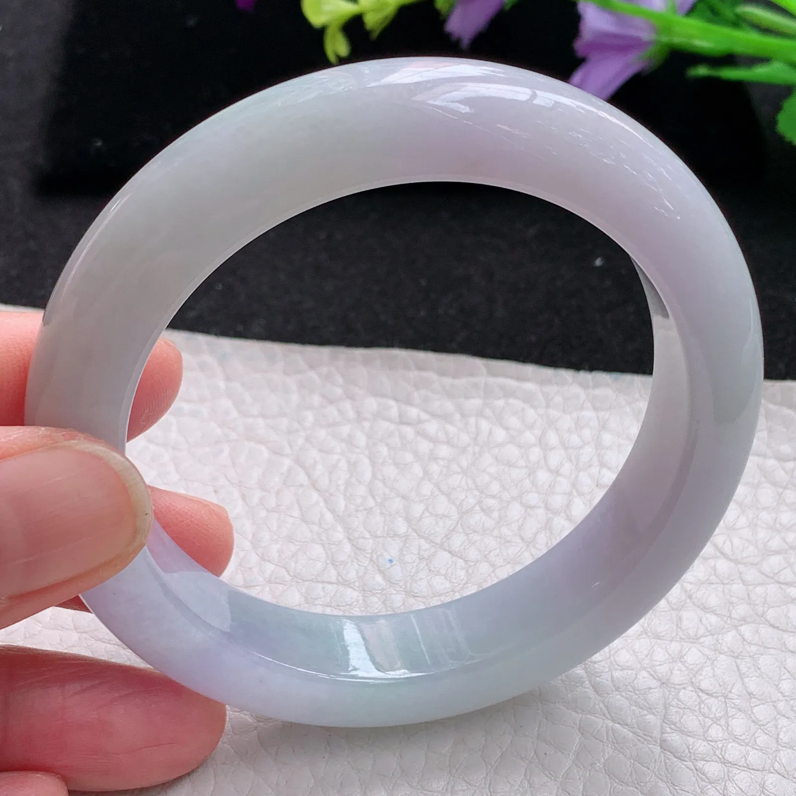 mq自然光57*13*9.5平安镯 缅甸翡翠玉手镯淡紫高雅胶感宽边玉手环 美人镯