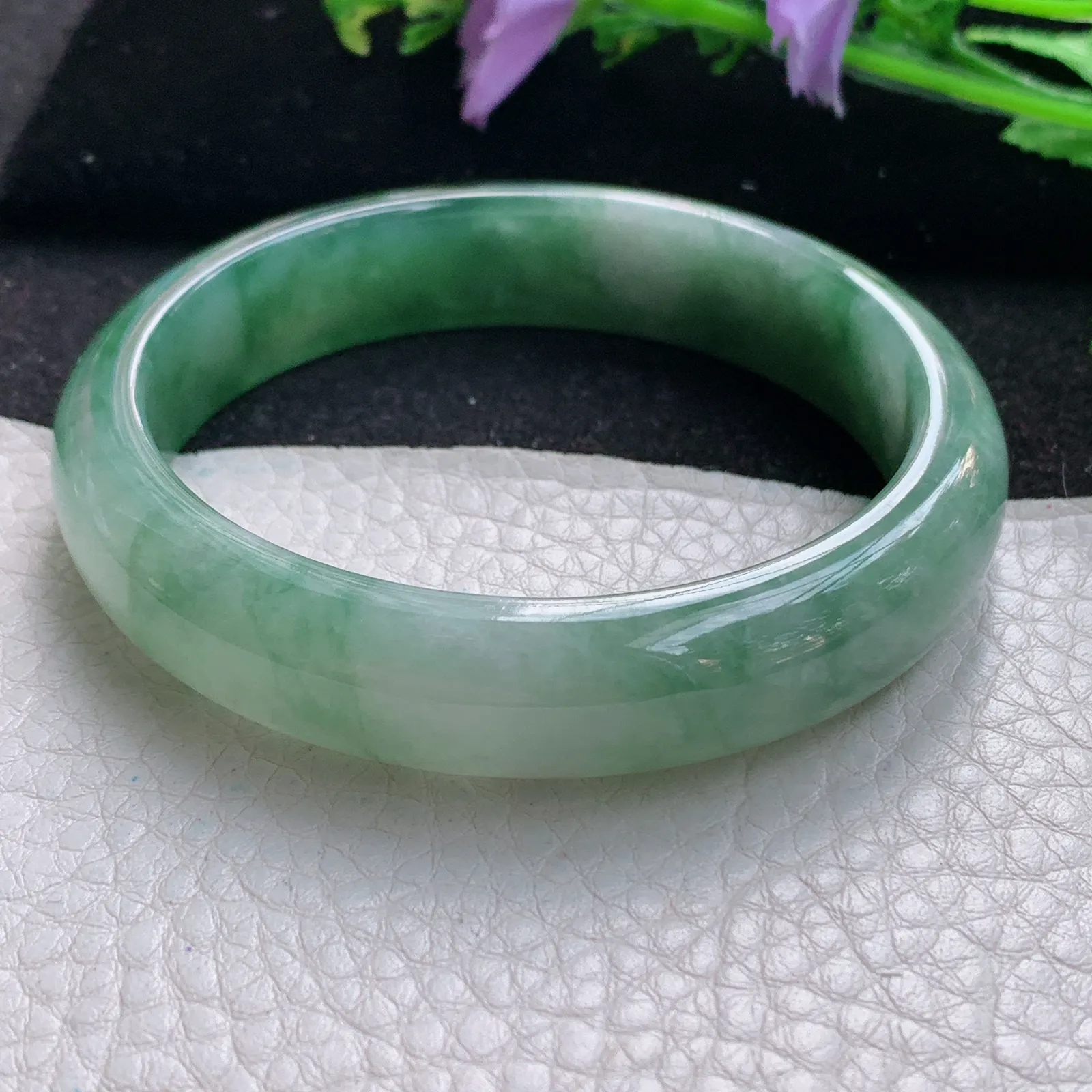 z自然光59*13*7.5平安镯 缅甸翡翠a货玉手镯冰润韵味浓郁宽边玉手环