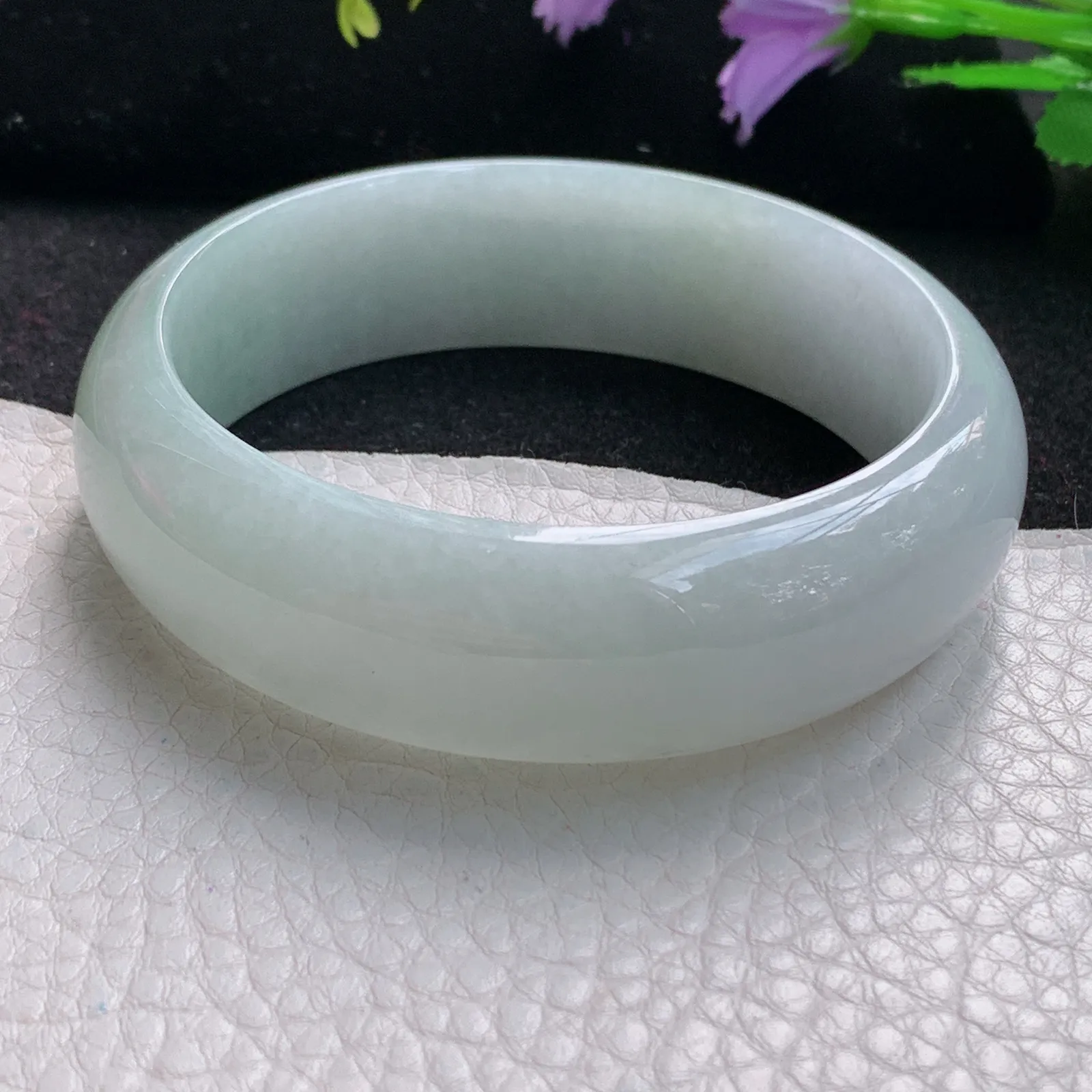 js自然光59.5*18.6*8轮胎镯 缅甸翡翠玉手镯清新大气宽边玉手环 平安镯