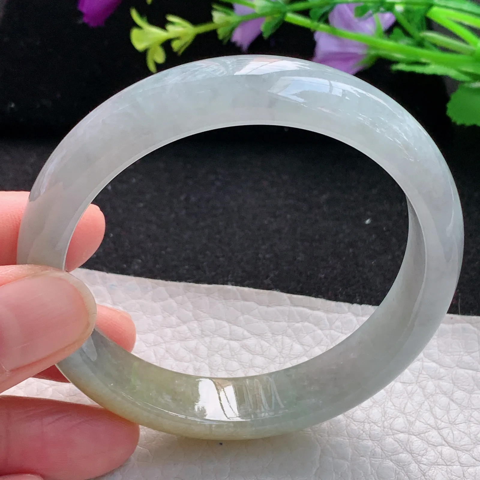 js自然光58*13.5*7.6平安镯 缅甸翡翠玉手镯冰双彩清爽宽边玉手环