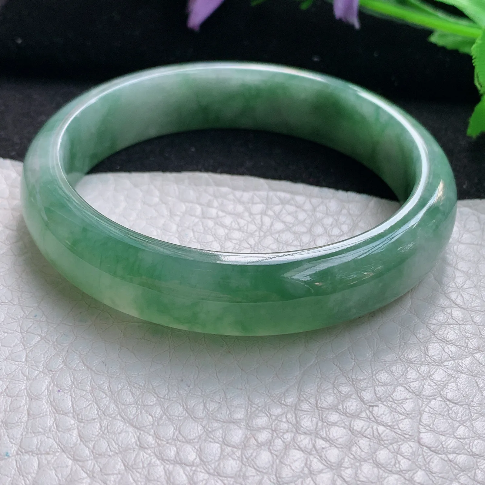 z自然光59*13*7.5平安镯 缅甸翡翠a货玉手镯冰润韵味浓郁宽边玉手环