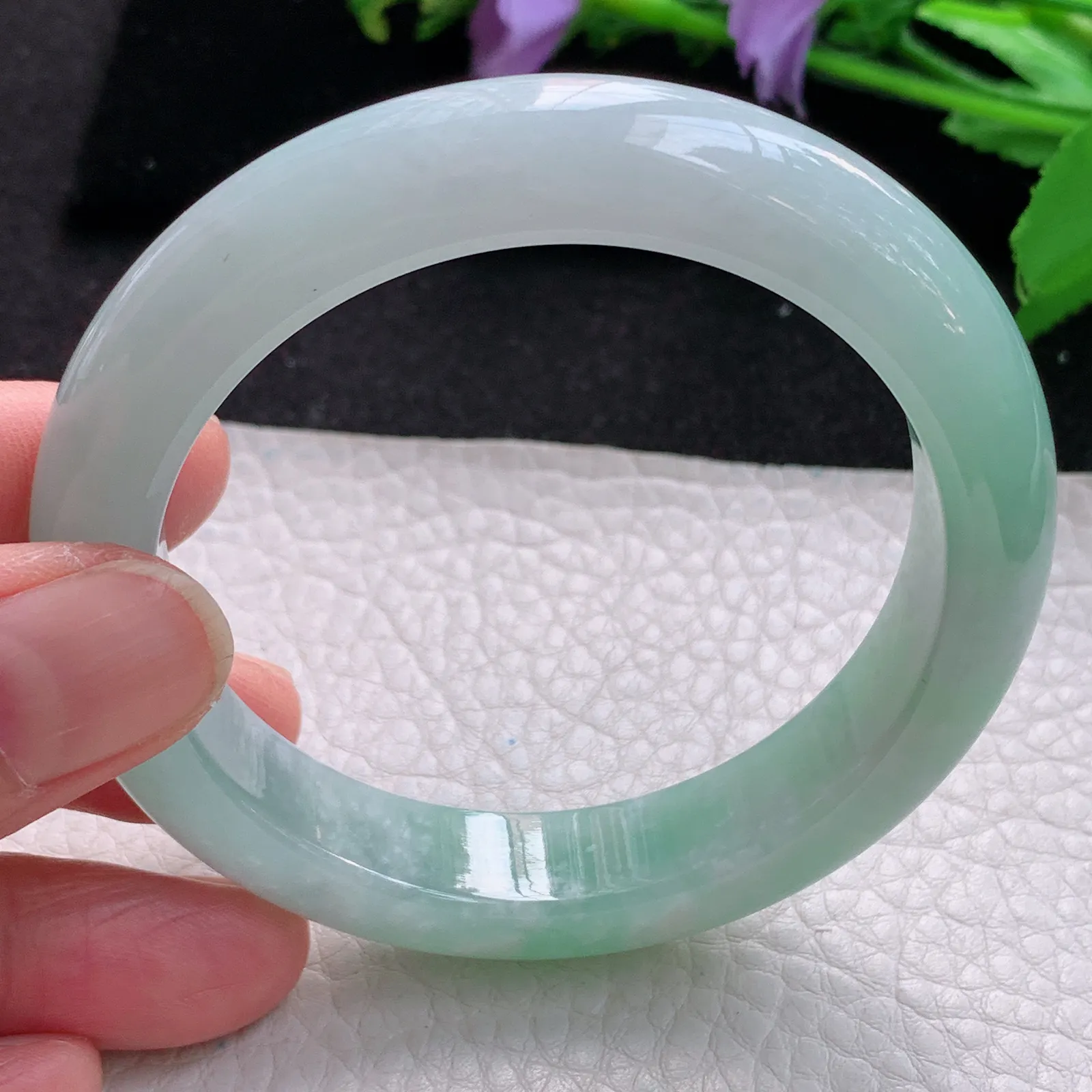 z自然光55.3*12.3*9平安镯 缅甸翡翠玉手镯清新甜美宽边玉手环