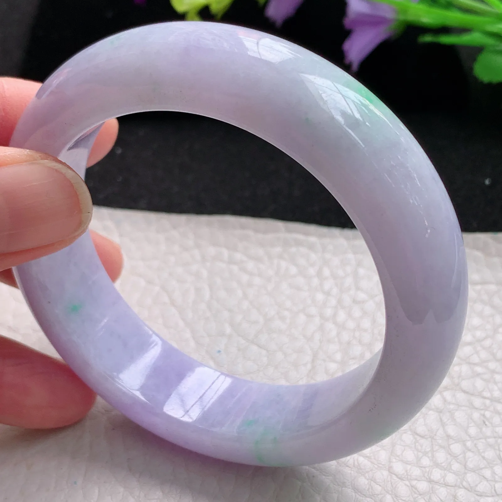 mq自然光57*16.3*9.5轮胎镯 缅甸翡翠玉手镯春带彩梦幻厚装宽边玉手环 平安镯