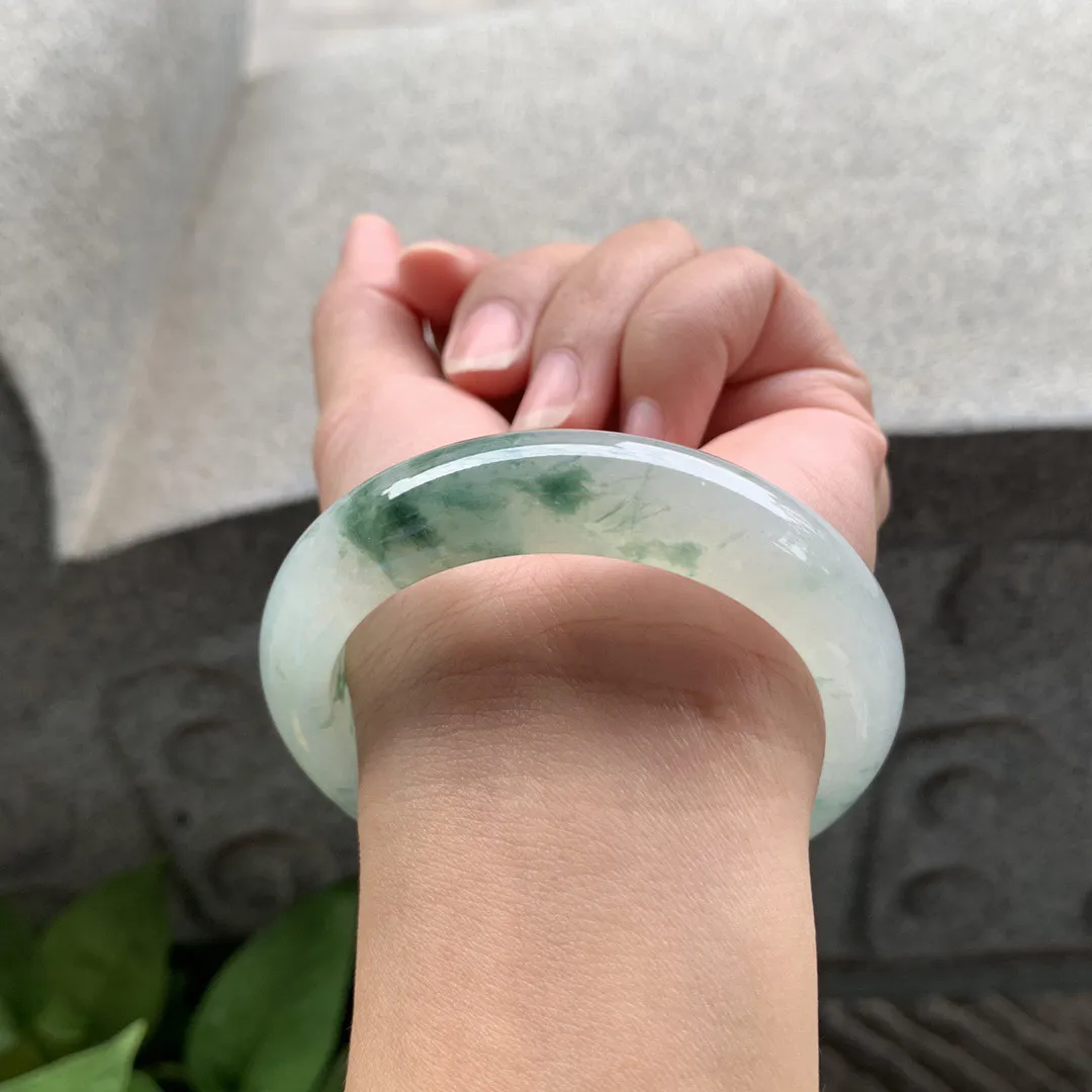 小圈口 53.4-13.4-8.7【冰种飘花正圈手镯】正圈53 54可戴