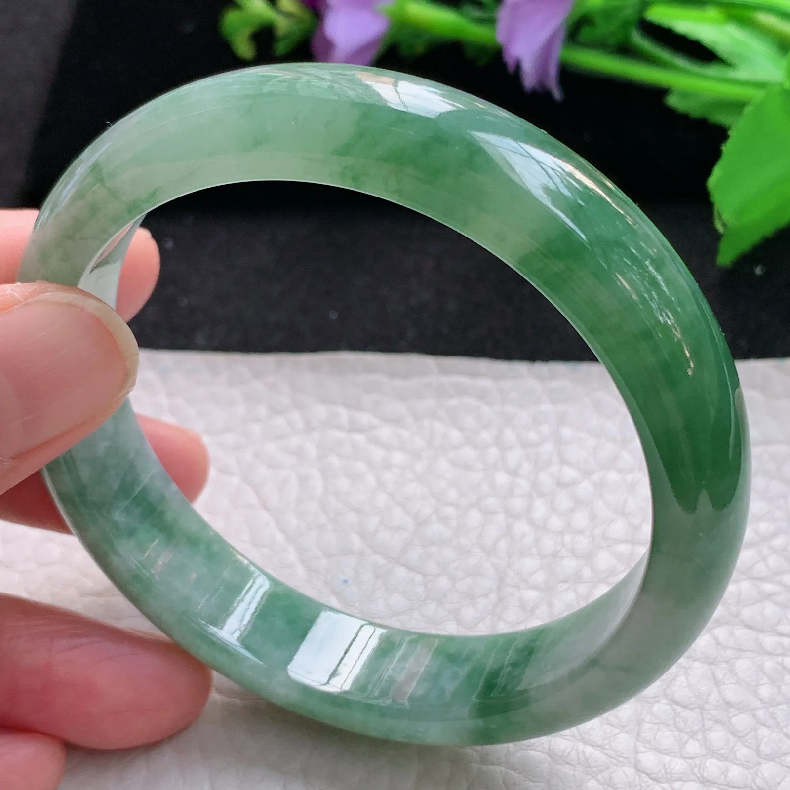 z自然光59*13*7.5平安镯 缅甸翡翠a货玉手镯冰润韵味浓郁宽边玉手环