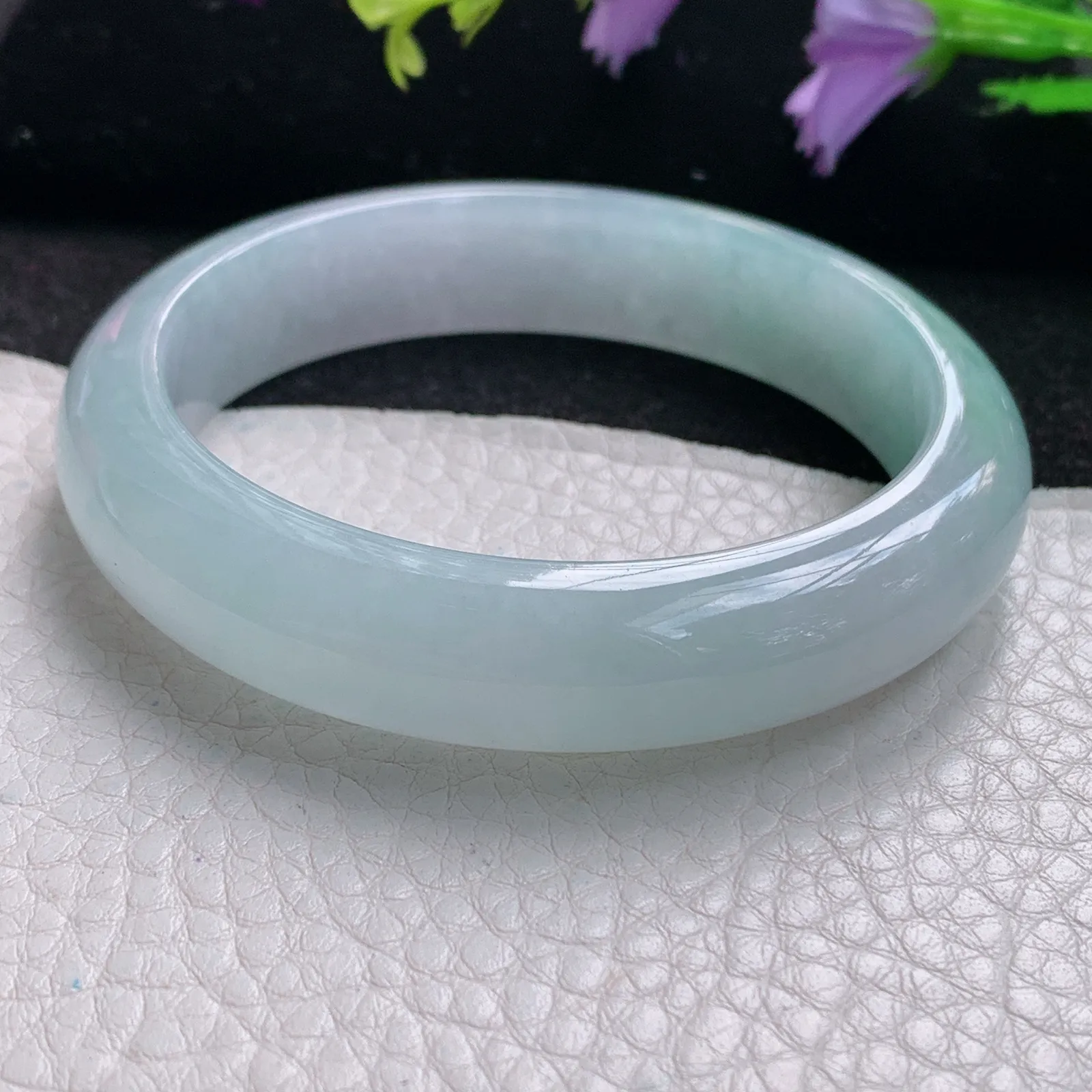 r自然光56.5*13*8.3平安镯 缅甸翡翠玉手镯冰胶蓝韵高档宽边玉手环 美人镯