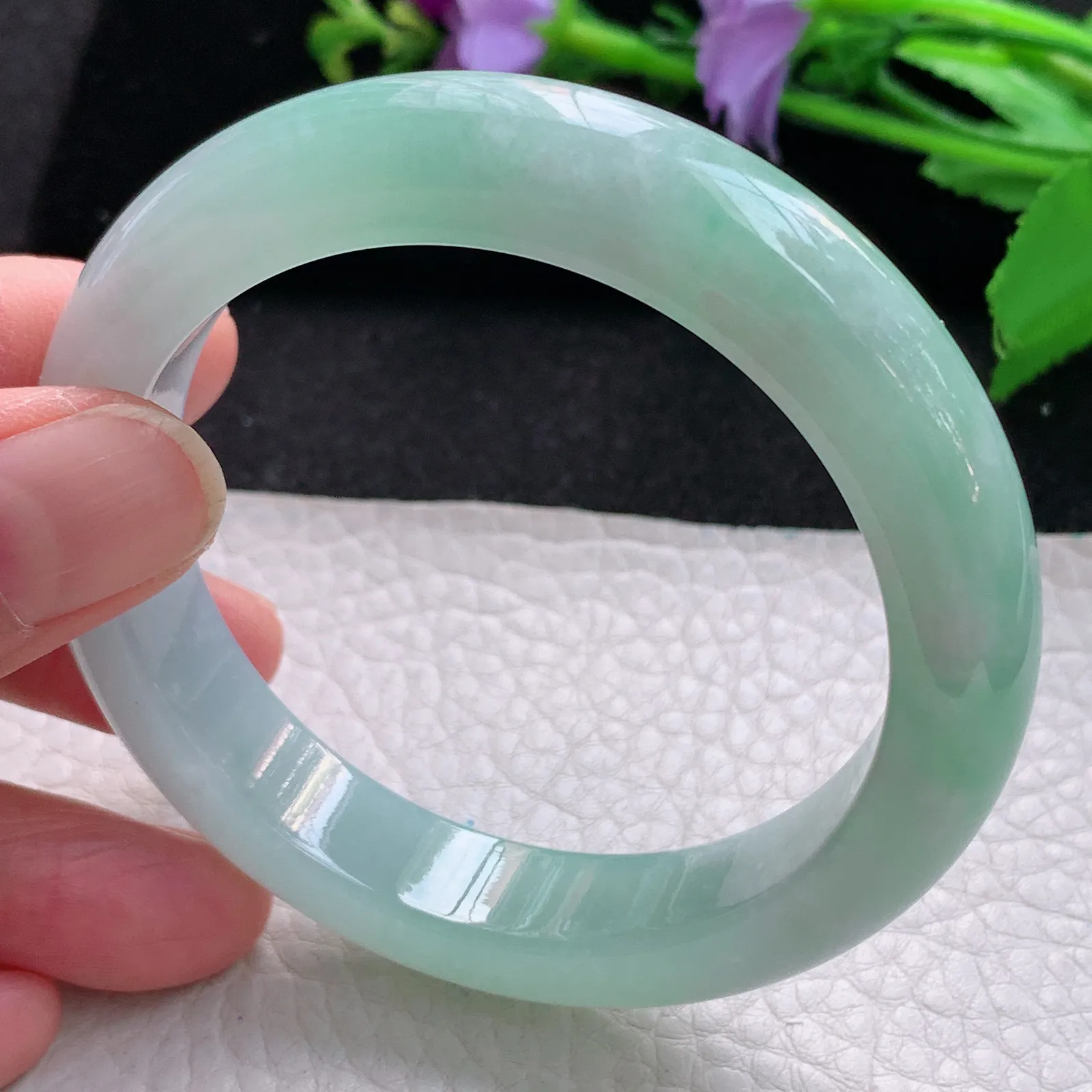 z自然光55.3*12.3*9平安镯 缅甸翡翠玉手镯清新甜美宽边玉手环