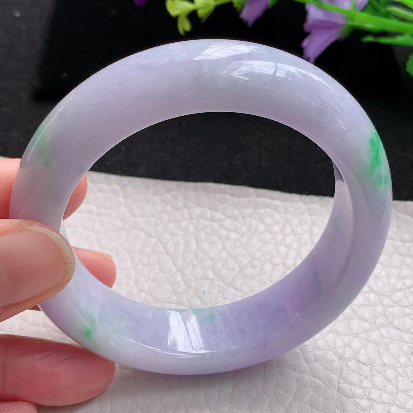 mq自然光57*16.3*9.5轮胎镯 缅甸翡翠玉手镯春带彩梦幻厚装宽边玉手环 平安镯