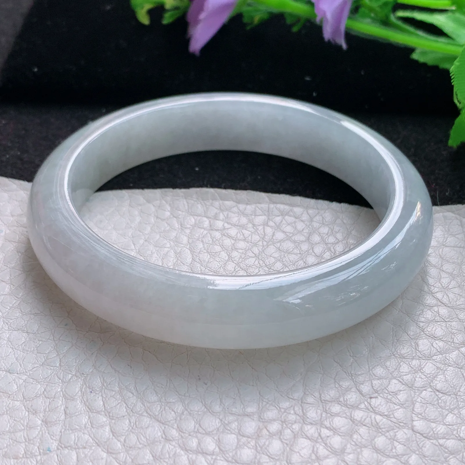 z自然光58.5*12.3*8.6平安镯 缅甸翡翠玉手镯白月光水润宽边玉手环