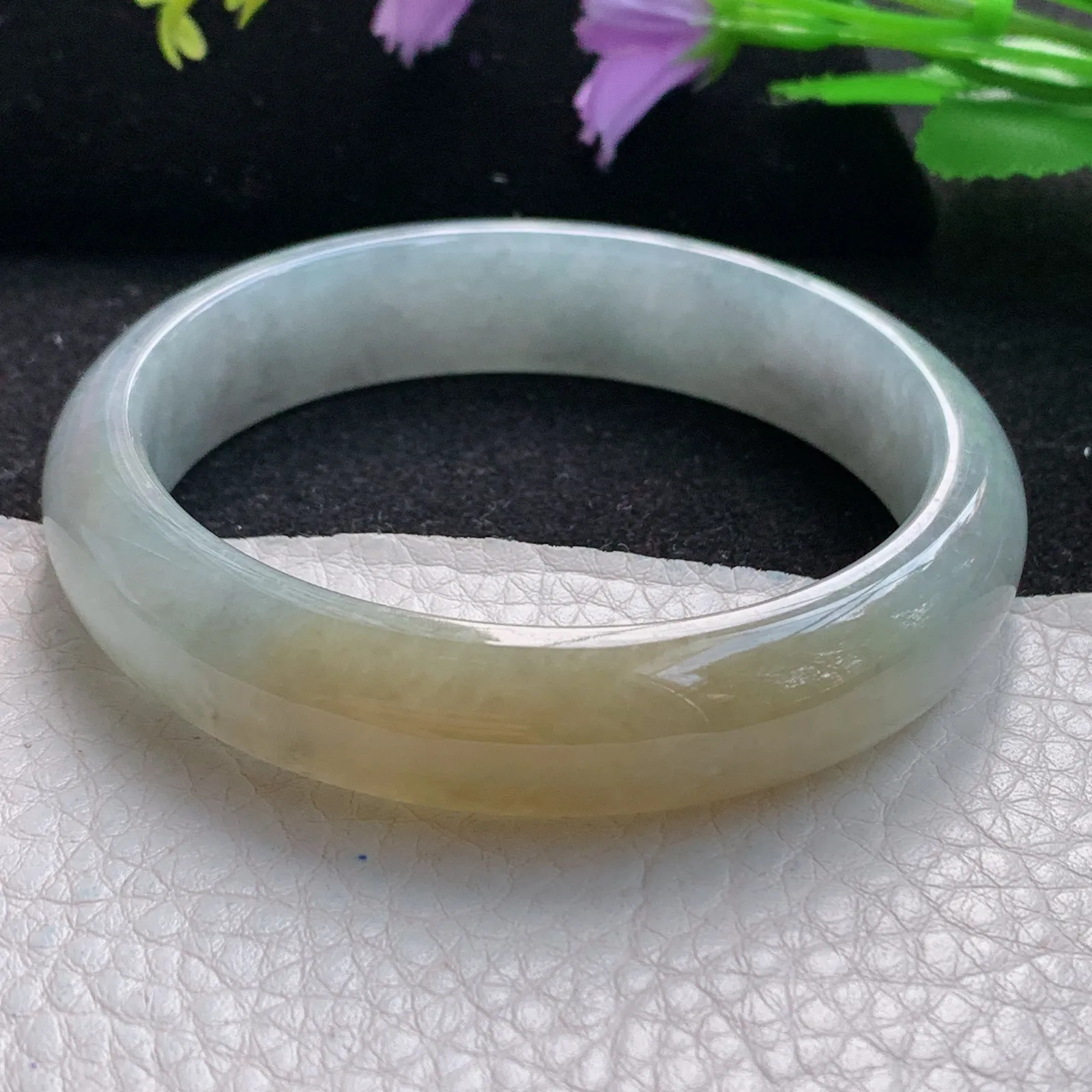 js自然光58*13.5*7.6平安镯 缅甸翡翠玉手镯冰双彩清爽宽边玉手环