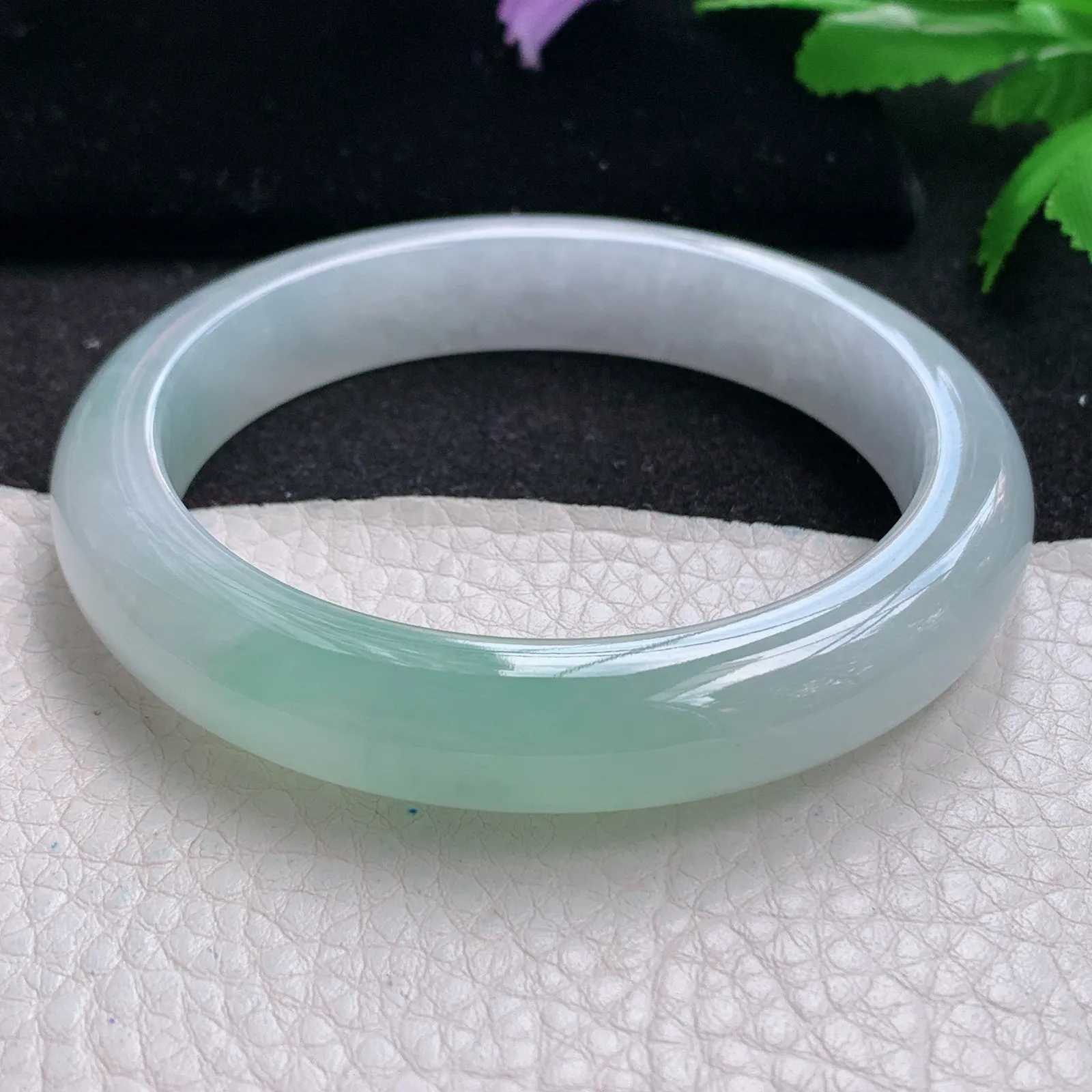 xh自然光58.5*11.8*8.6平安镯 缅甸翡翠a货玉手镯冰胶清爽水灵宽边玉手环