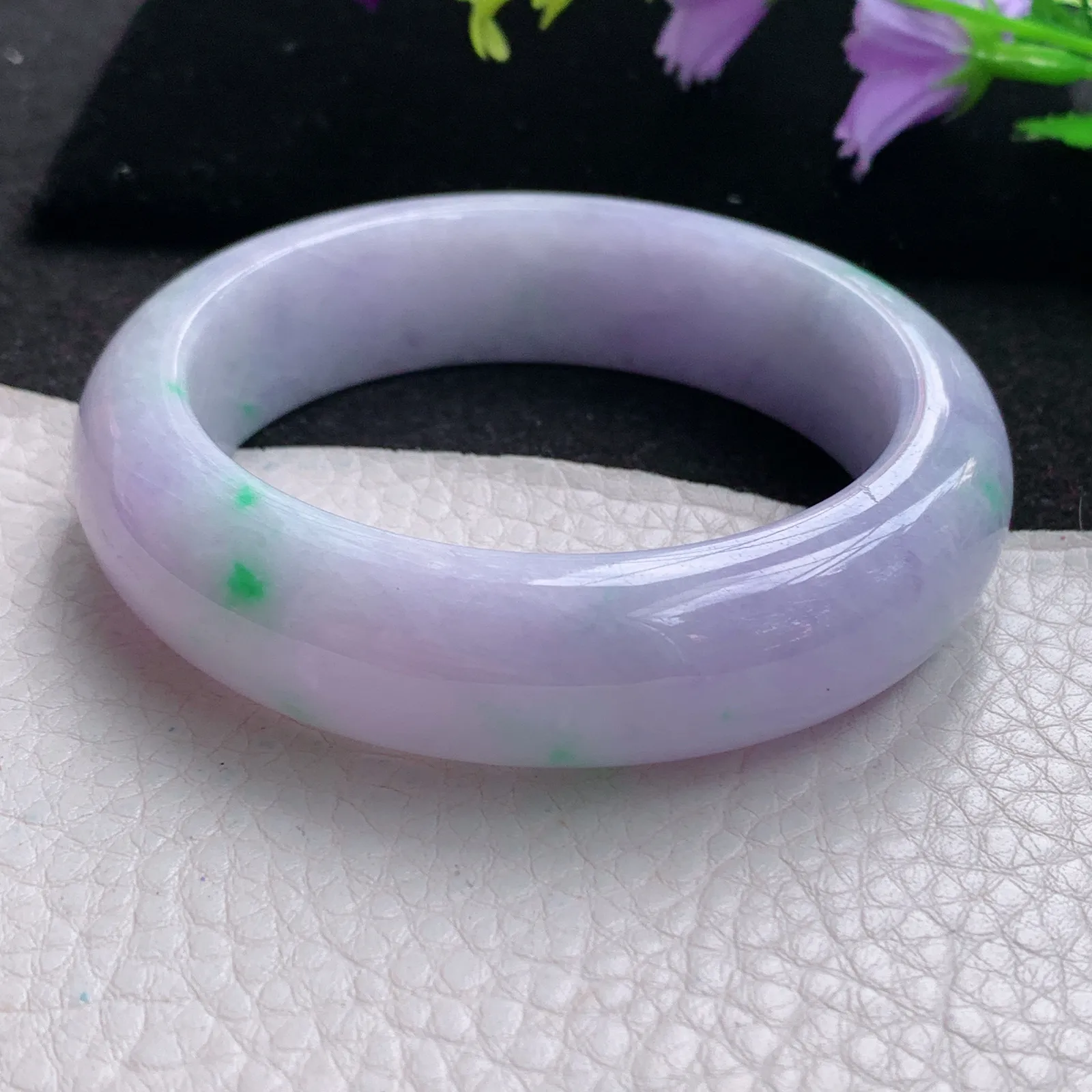 mq自然光57*16.3*9.5轮胎镯 缅甸翡翠玉手镯春带彩梦幻厚装宽边玉手环 平安镯