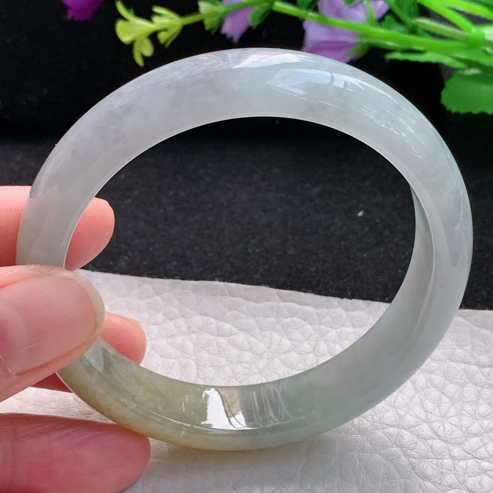 js自然光58*13.5*7.6平安镯 缅甸翡翠玉手镯冰双彩清爽宽边玉手环