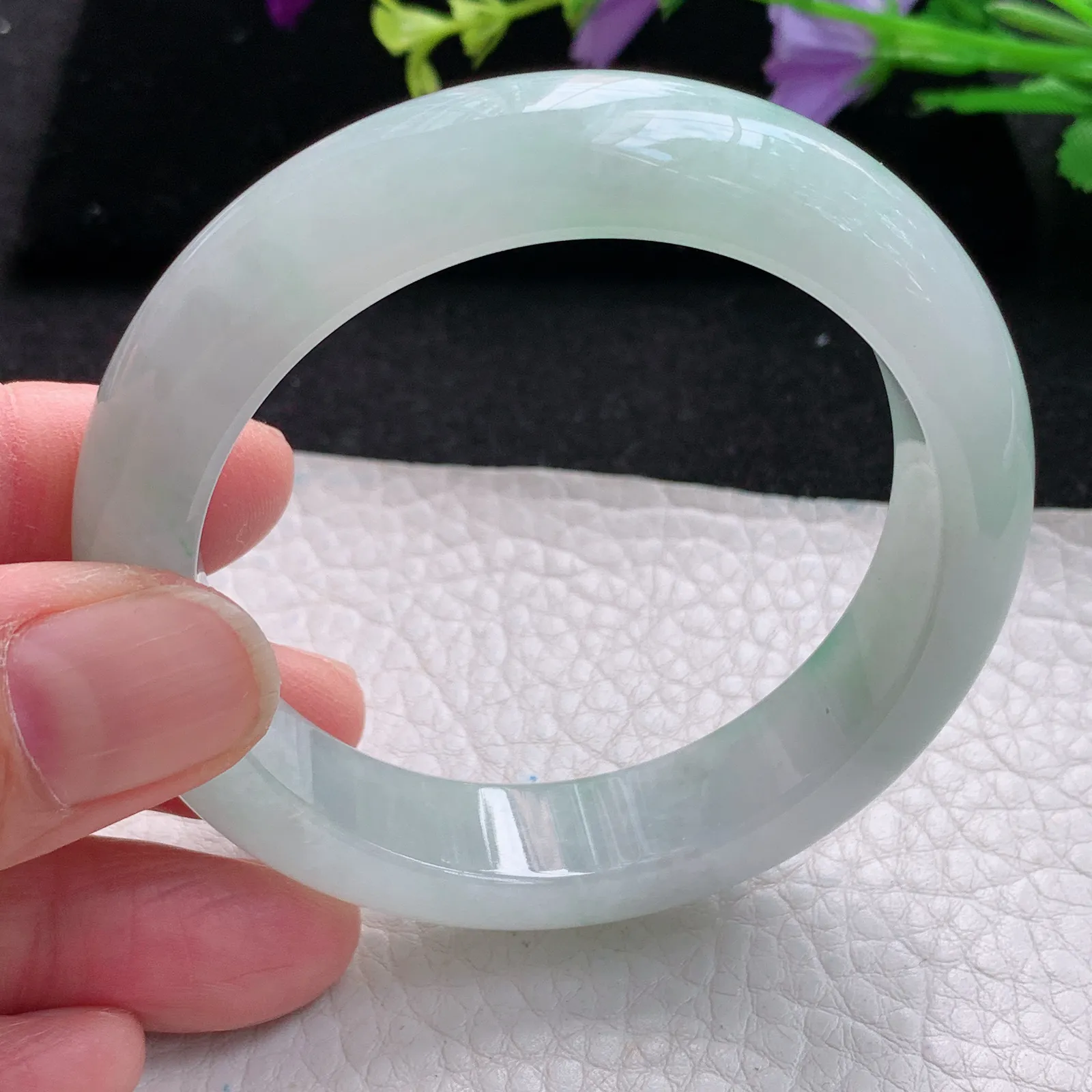 r小圈口52.5*12.8*8.6平安镯 缅甸翡翠玉手镯冰胶清新宽边玉手环 美人镯