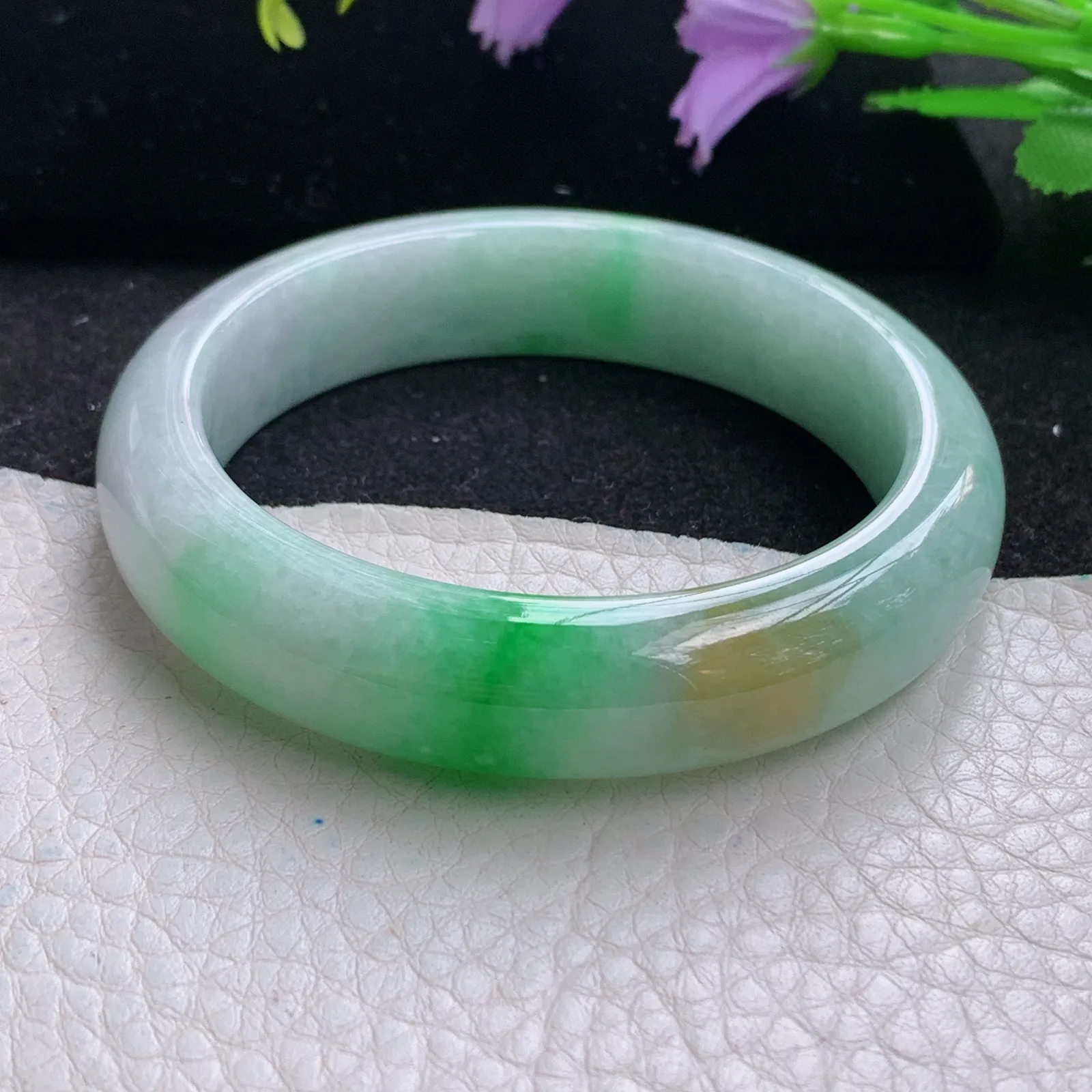 mq自然光53*12.8*8平安镯 缅甸翡翠玉手镯水润三彩厚装玉手环