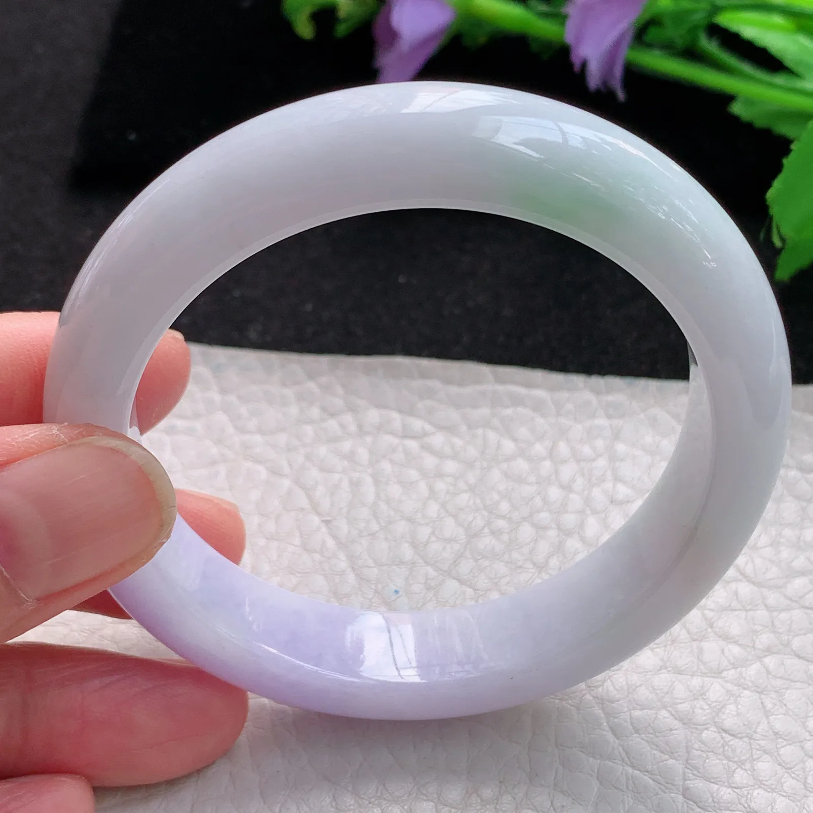 z自然光55.5*12.5*8.6平安镯 缅甸翡翠玉手镯春带彩梦幻款宽边玉手环