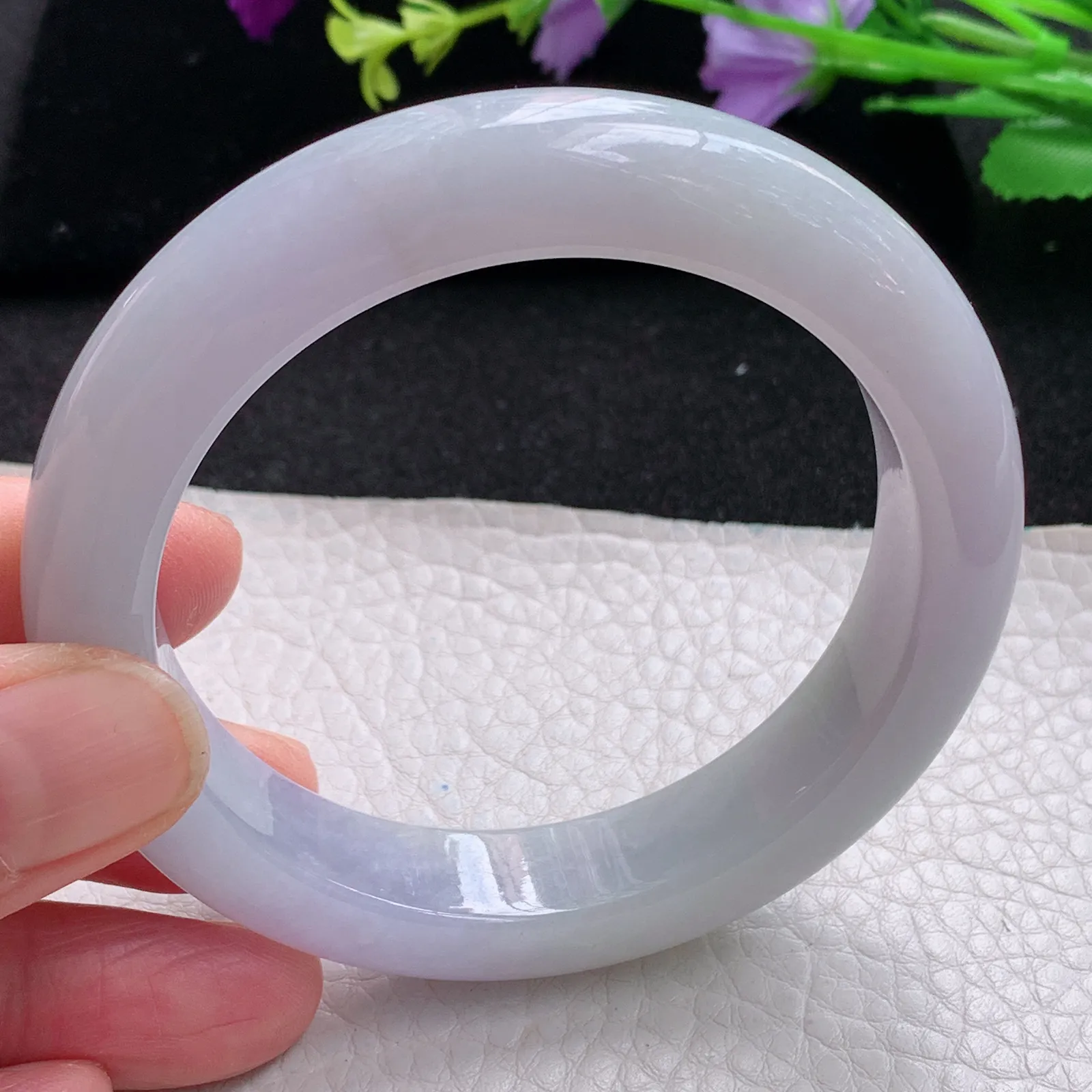 mq自然光57*13*9.5平安镯 缅甸翡翠玉手镯淡紫高雅胶感宽边玉手环 美人镯