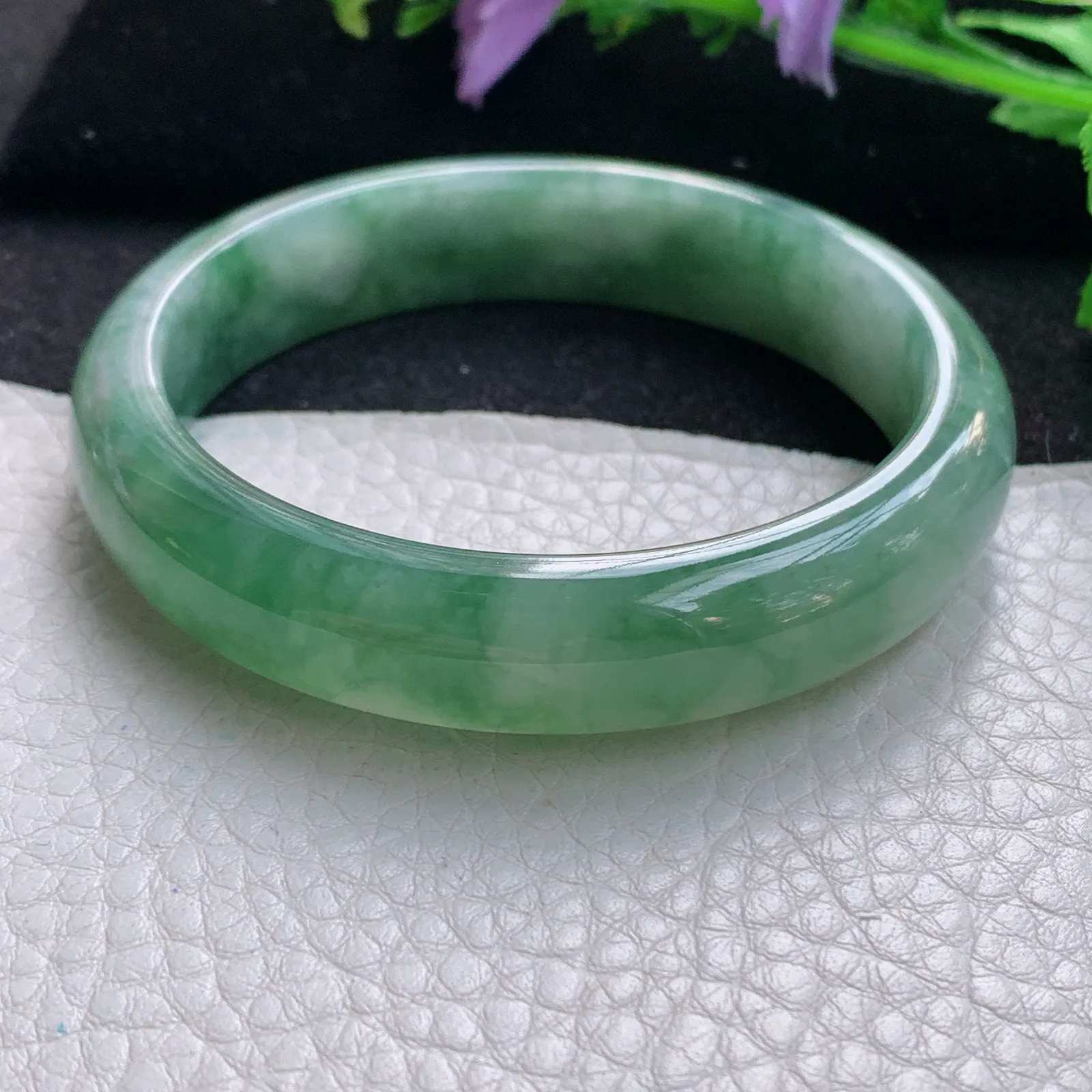 z自然光59*13*7.5平安镯 缅甸翡翠a货玉手镯冰润韵味浓郁宽边玉手环