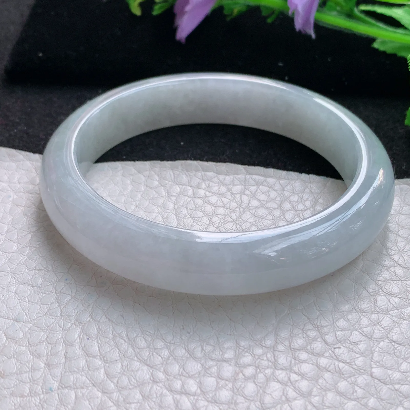 z自然光58.5*12.3*8.6平安镯 缅甸翡翠玉手镯白月光水润宽边玉手环