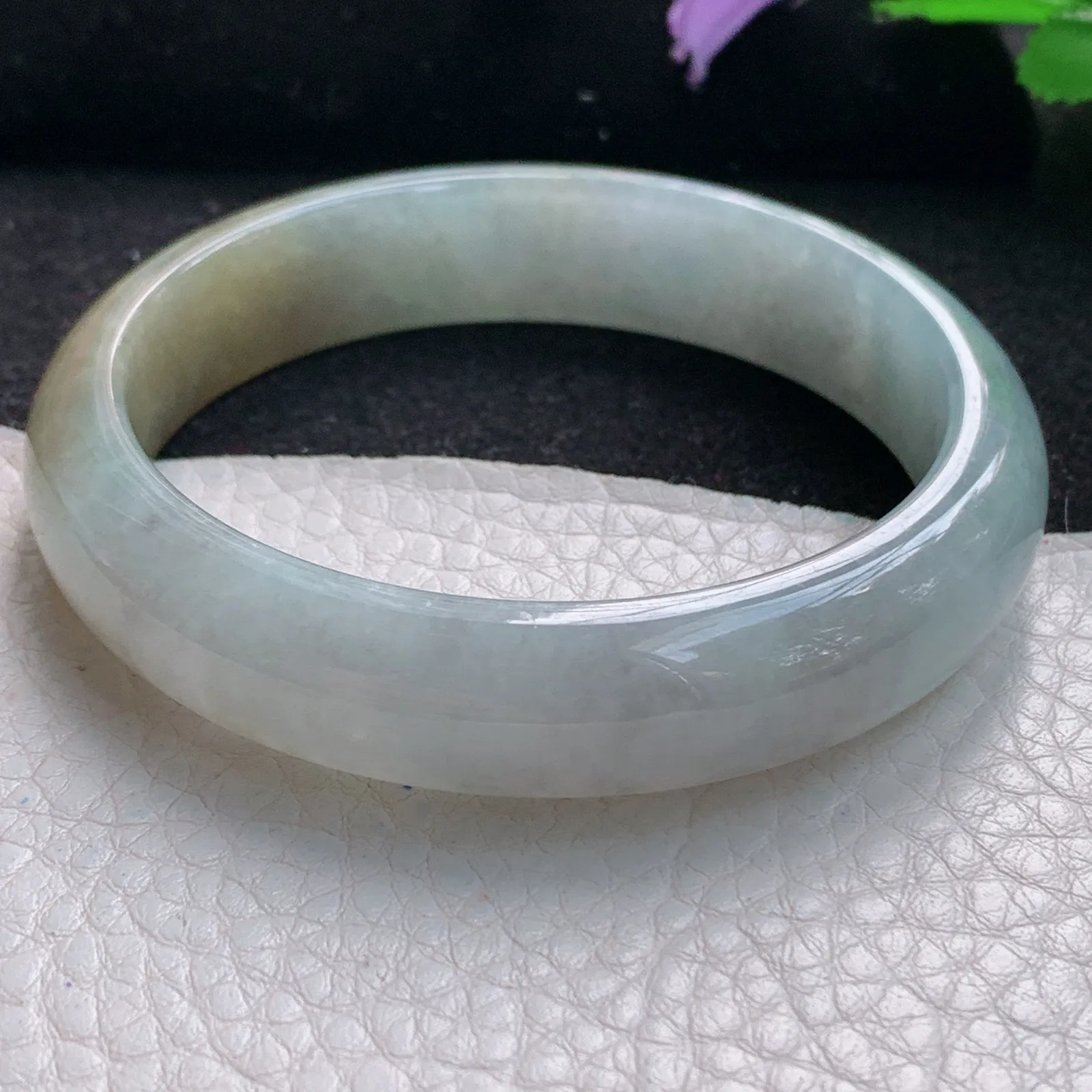 js自然光58*13.5*7.6平安镯 缅甸翡翠玉手镯冰双彩清爽宽边玉手环