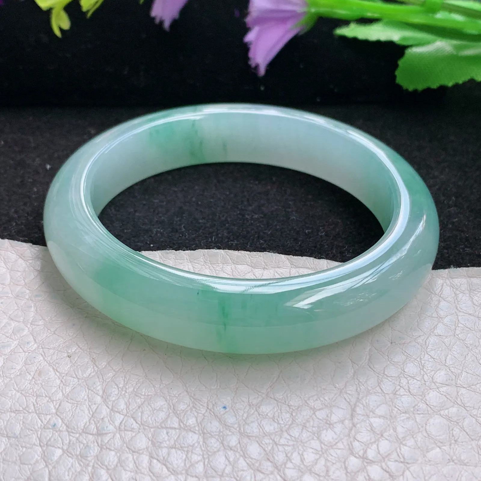 xh小圈口51*11.3*8平安镯 缅甸翡翠a货玉手镯冰胶水灵宽边玉手环