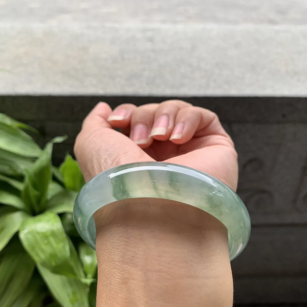 大圈口58.8-14.2-8 【冰芙蓉绿正圈手镯】正圈58 59可戴