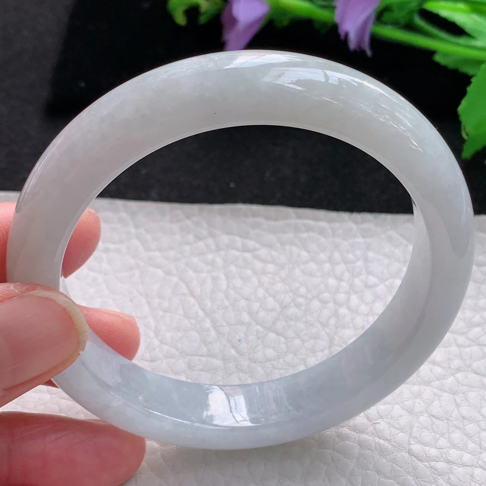 z自然光58.5*12.3*8.6平安镯 缅甸翡翠玉手镯白月光水润宽边玉手环