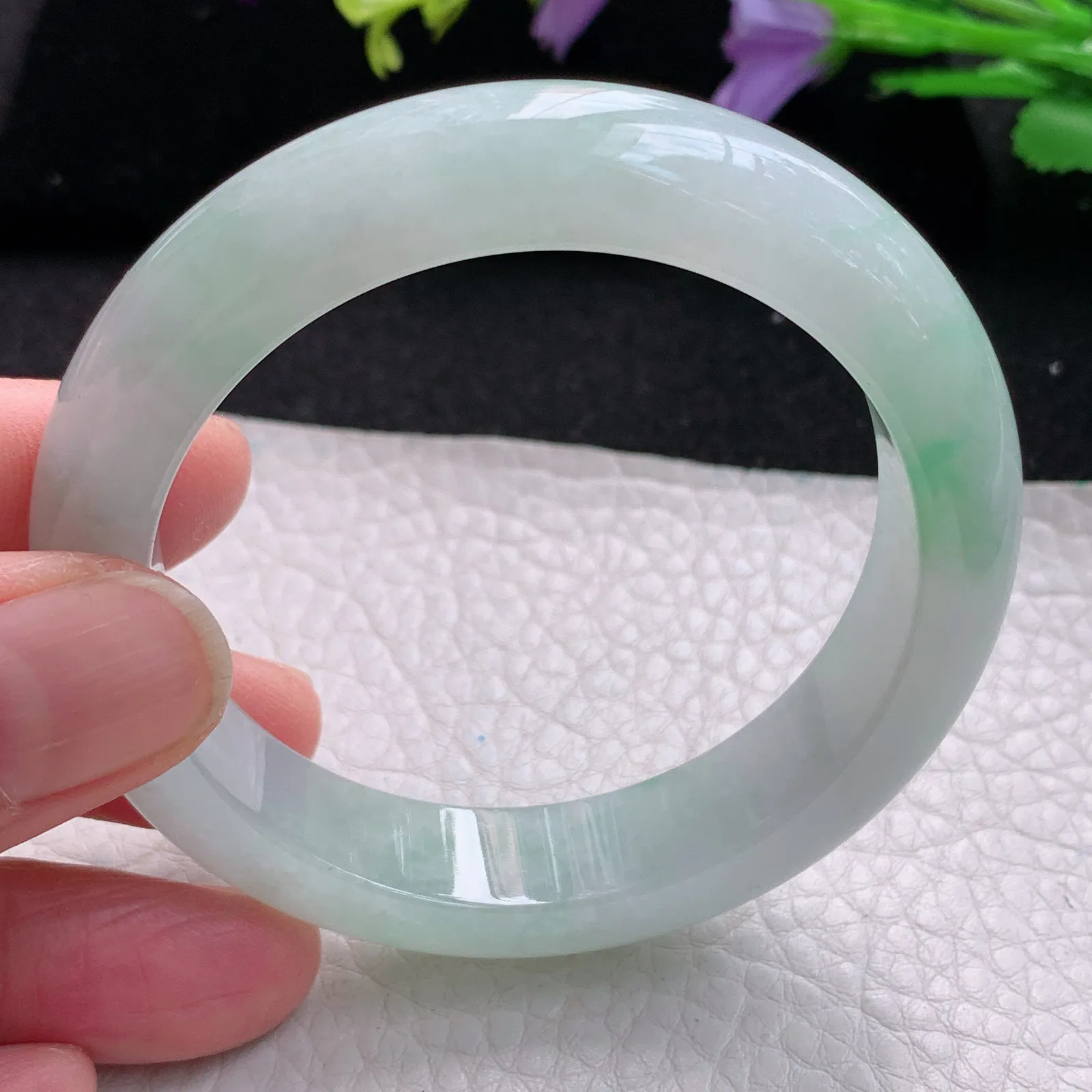 r小圈口52.5*12.8*8.6平安镯 缅甸翡翠玉手镯冰胶清新宽边玉手环 美人镯